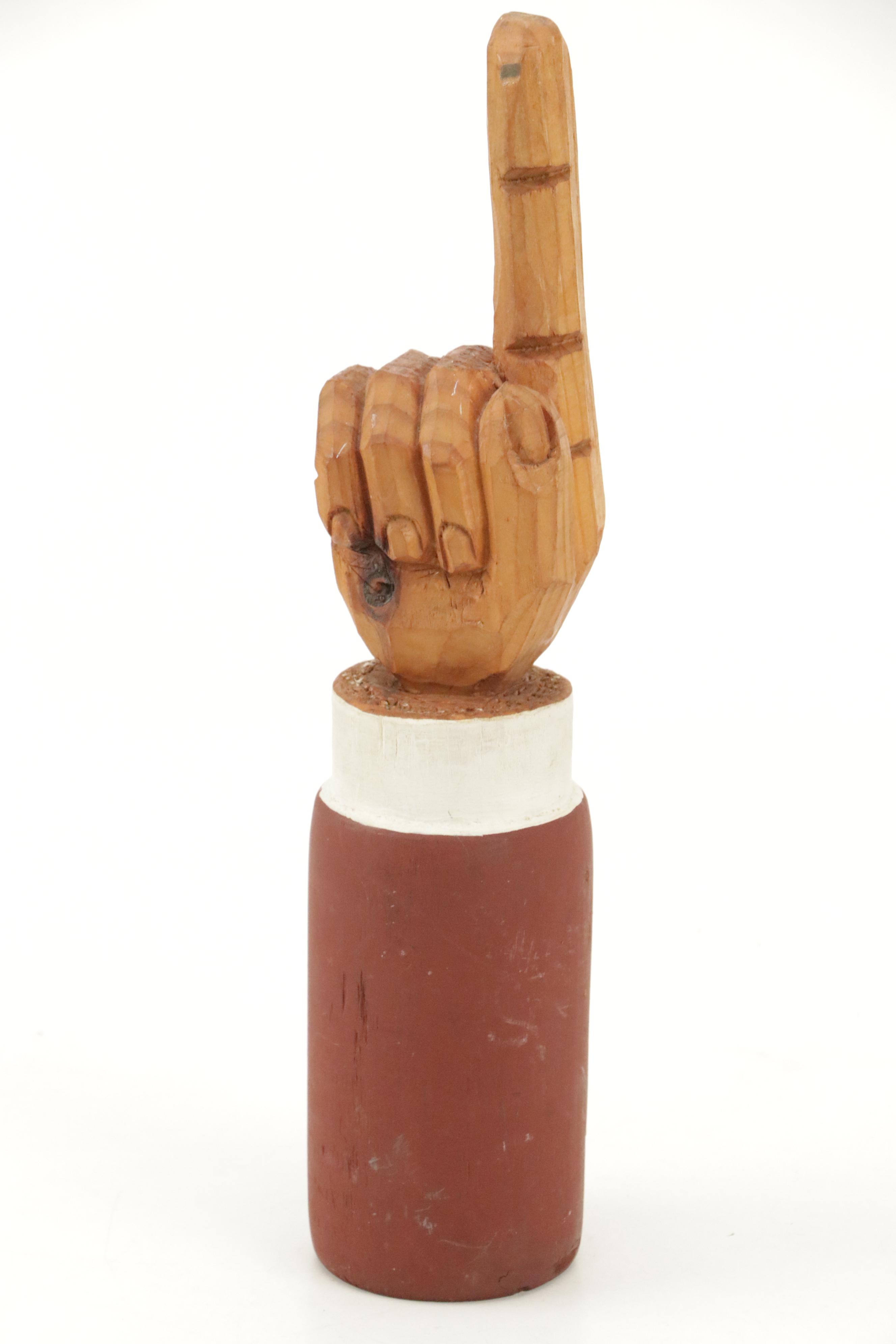 Hand-Carved Folk Art Wooden Head, Pointing Hand and Lizard Figurines