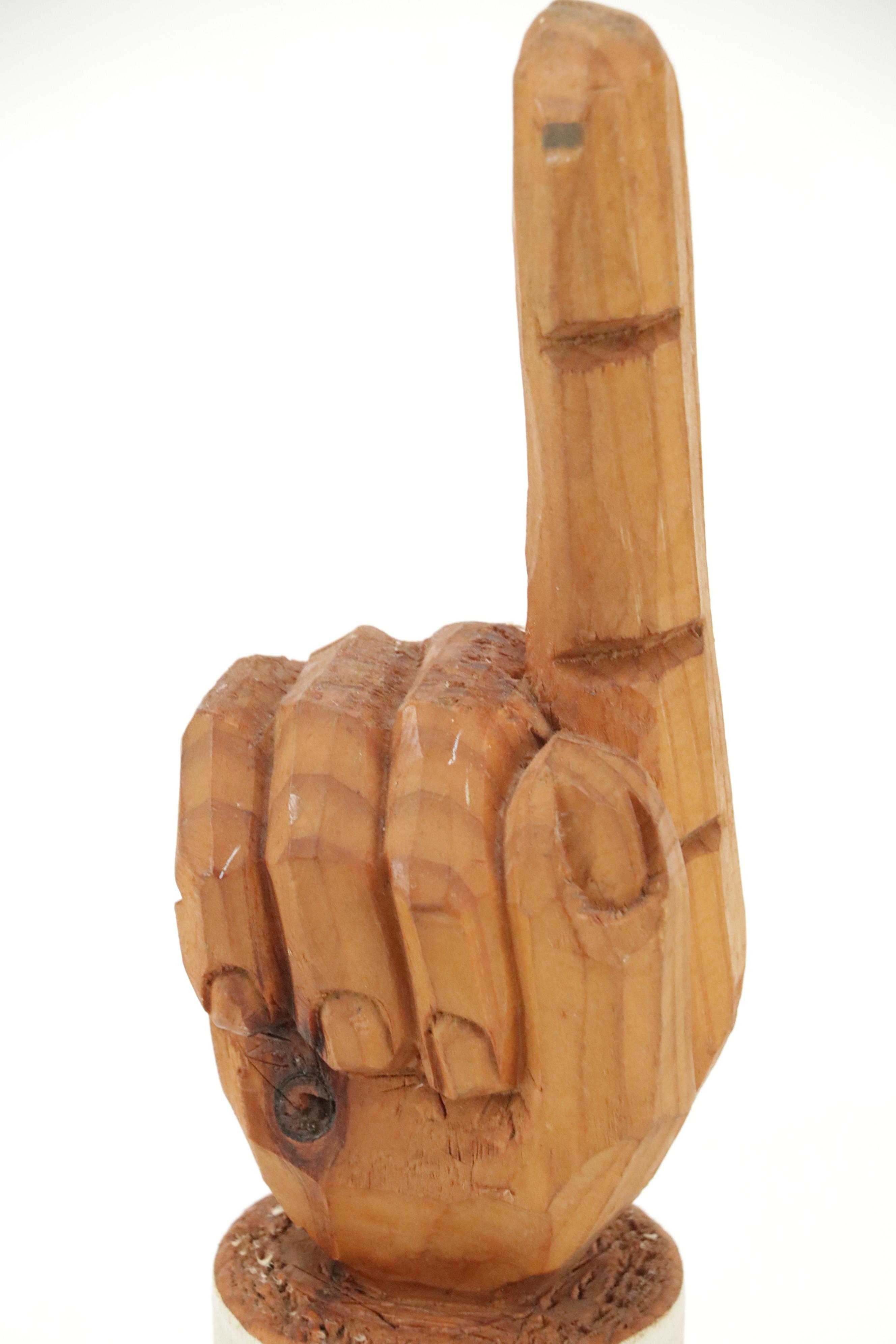 Hand-Carved Folk Art Wooden Head, Pointing Hand and Lizard Figurines