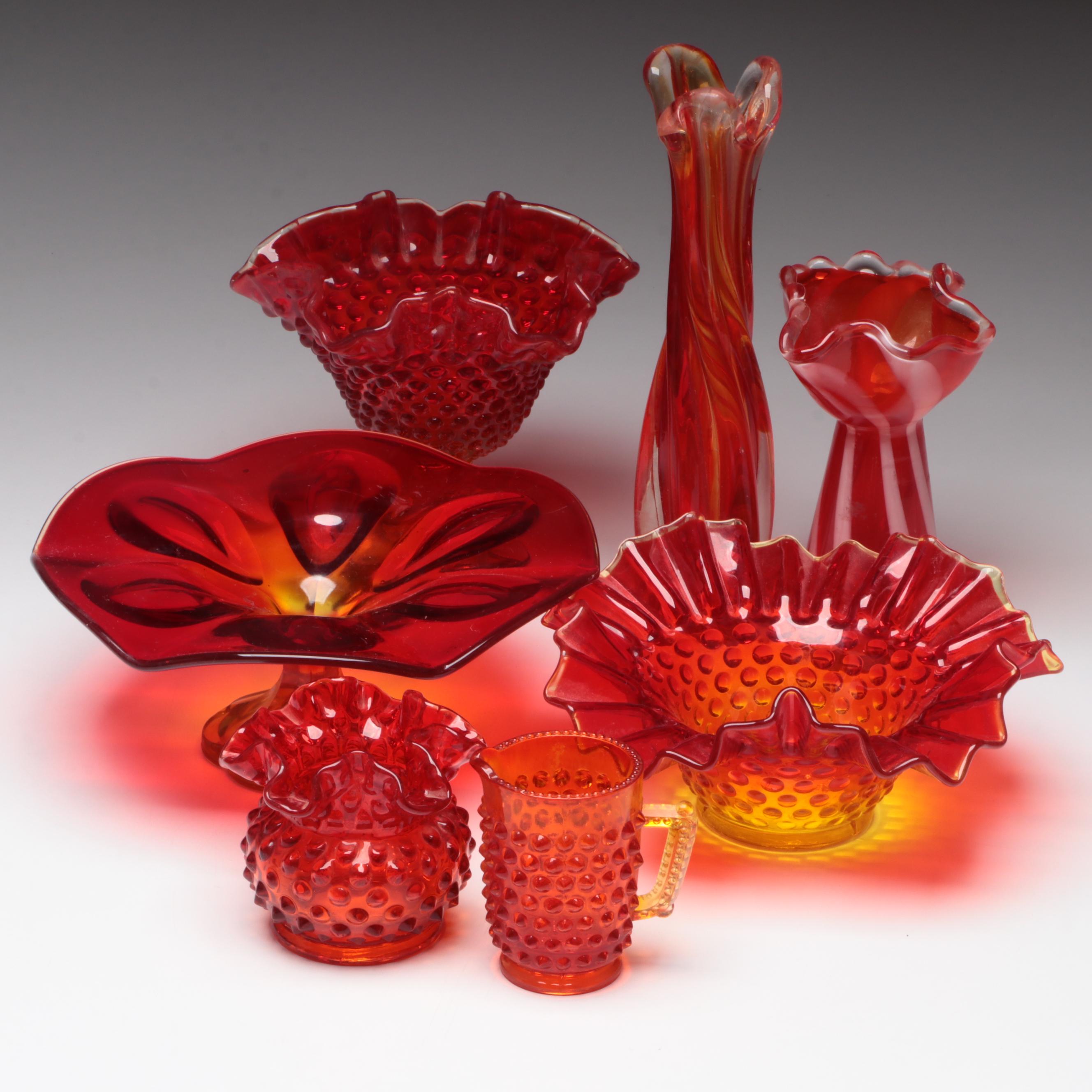 Brinn's, Fenton with Other Amberina Glass Vases, Bowl, Candy Dish and More