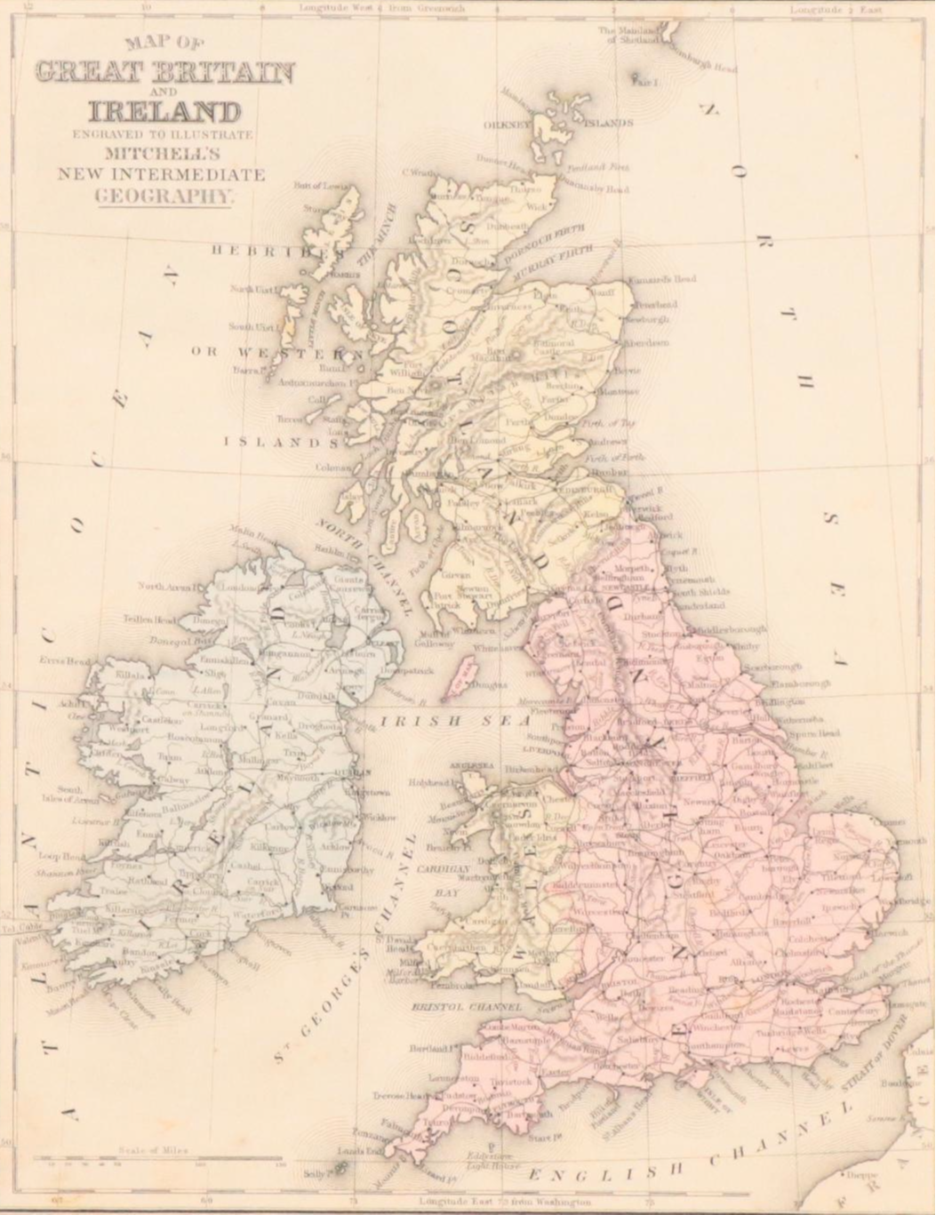 Mitchell's Hand-Colored Engraving Map of Great Britain and Ireland, 1871