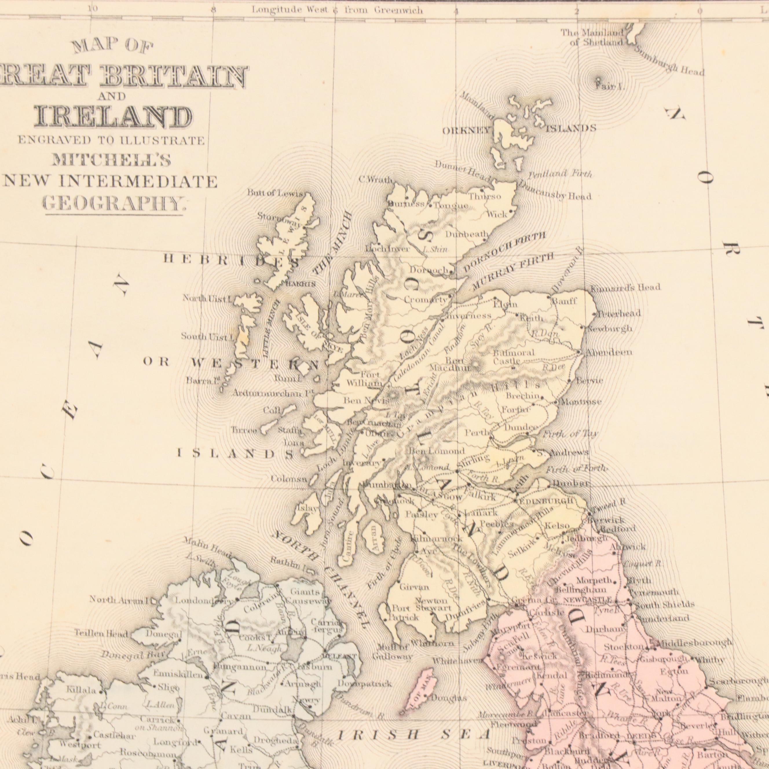 Mitchell's Hand-Colored Engraving Map of Great Britain and Ireland, 1871