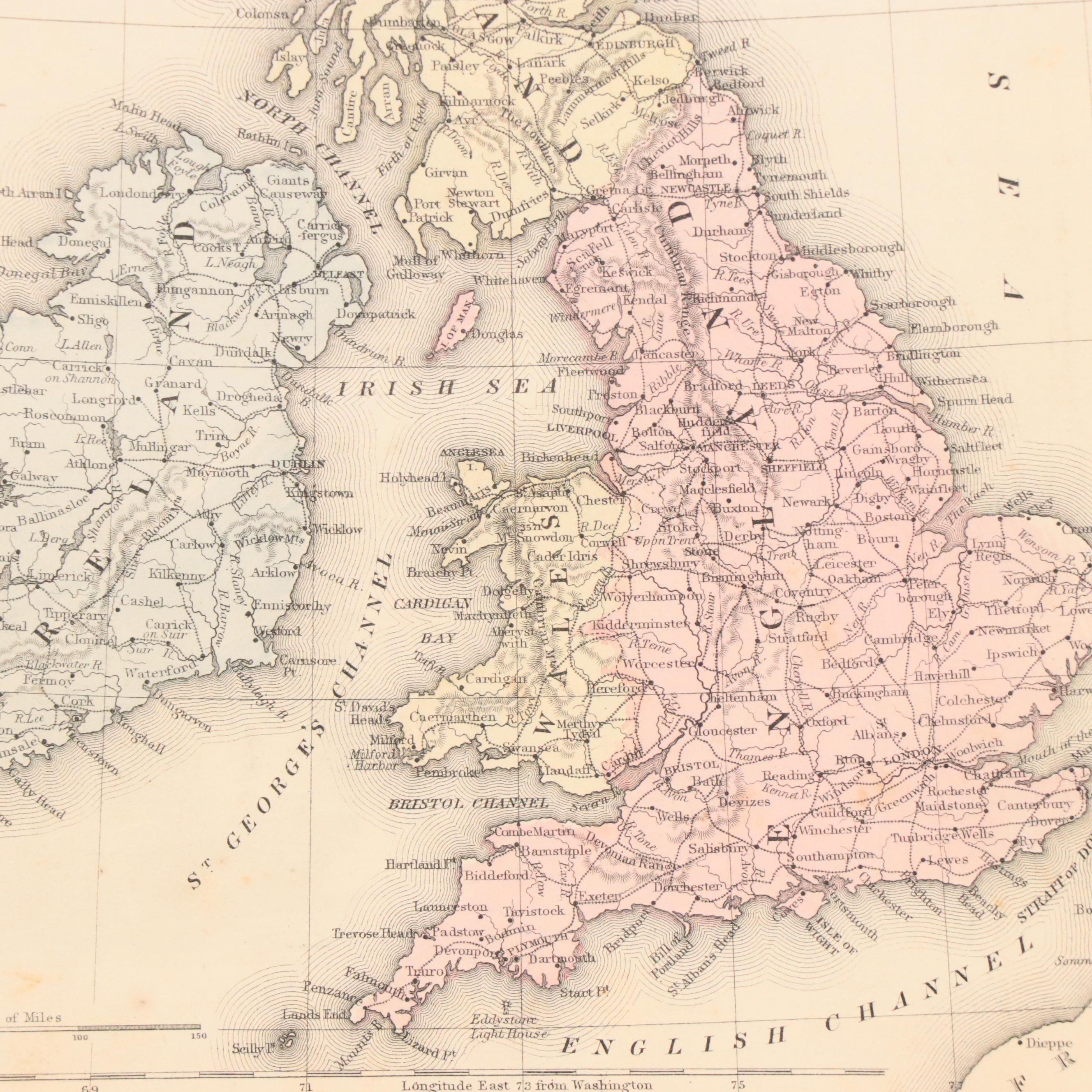Mitchell's Hand-Colored Engraving Map of Great Britain and Ireland, 1871