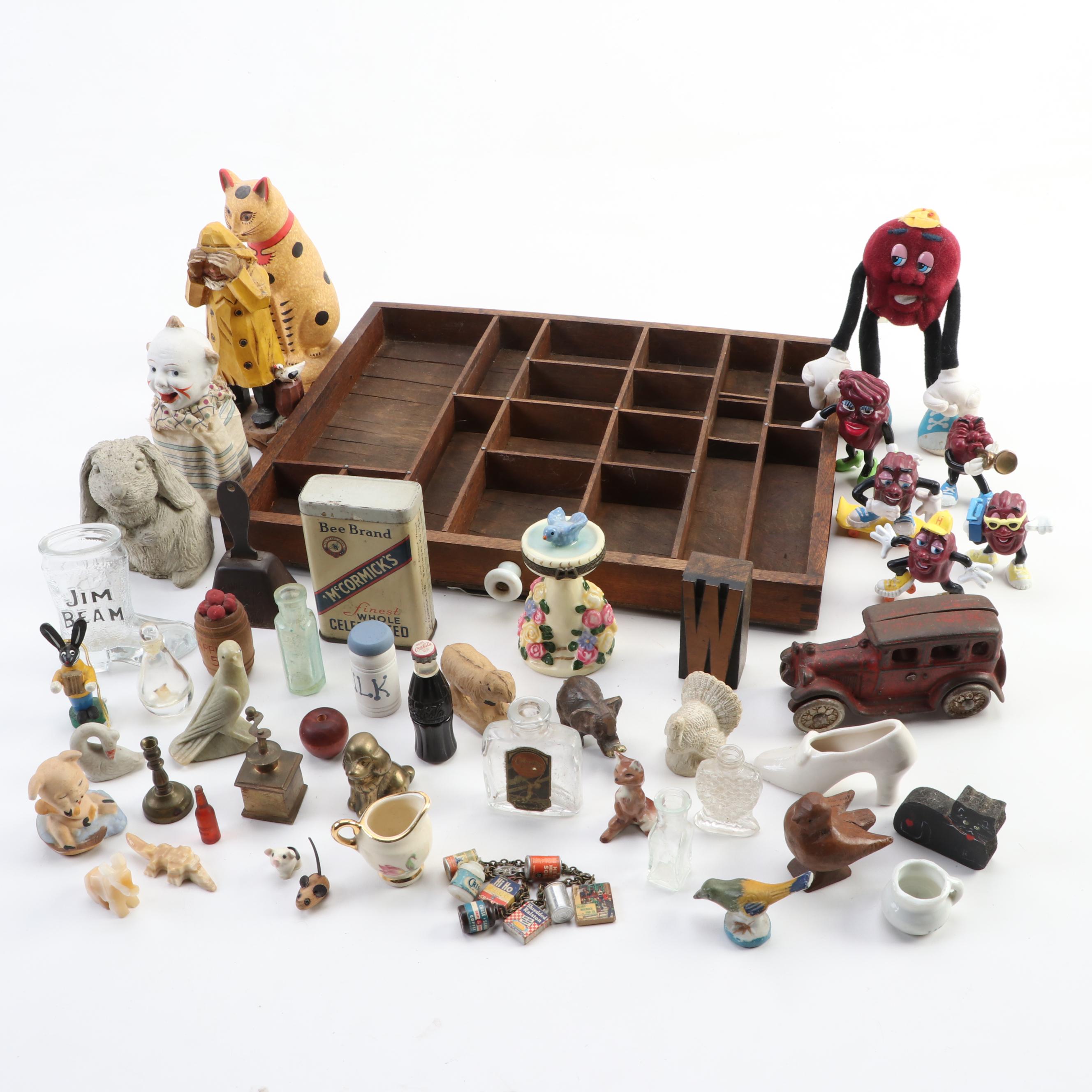 German Clown Squeeze Toy with Other Figurines and Miniatures in Letterpress Box