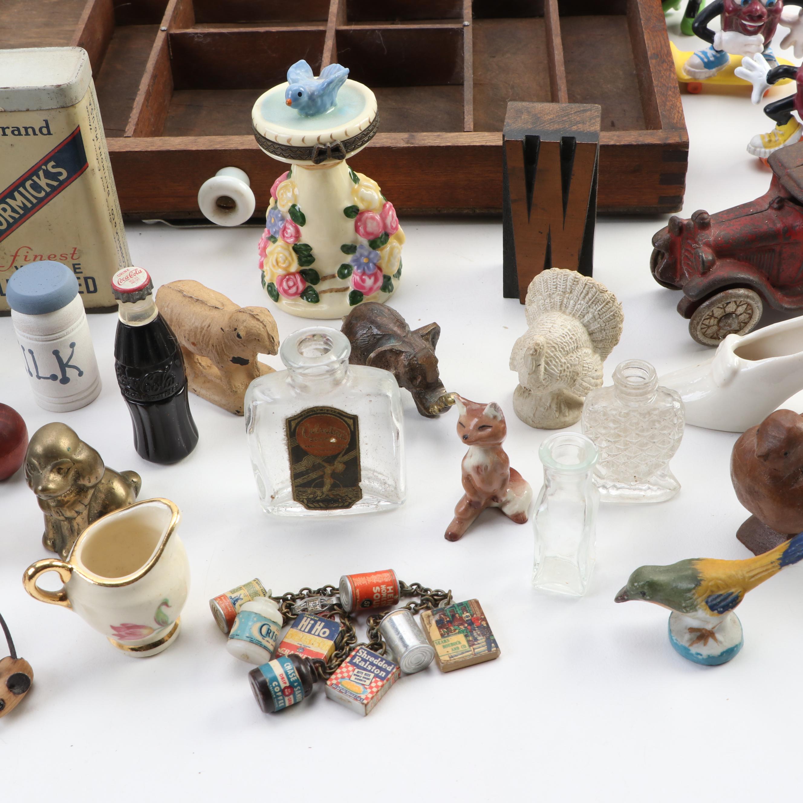 German Clown Squeeze Toy with Other Figurines and Miniatures in Letterpress Box