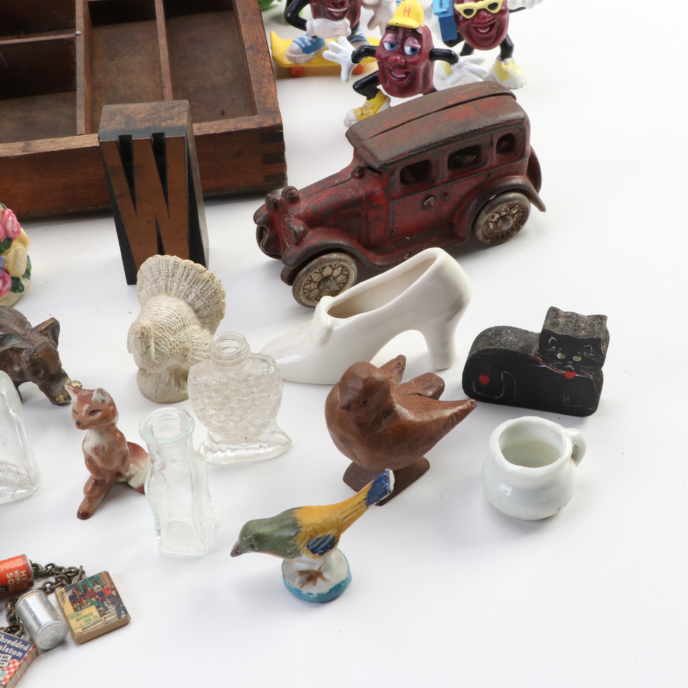 German Clown Squeeze Toy with Other Figurines and Miniatures in Letterpress Box