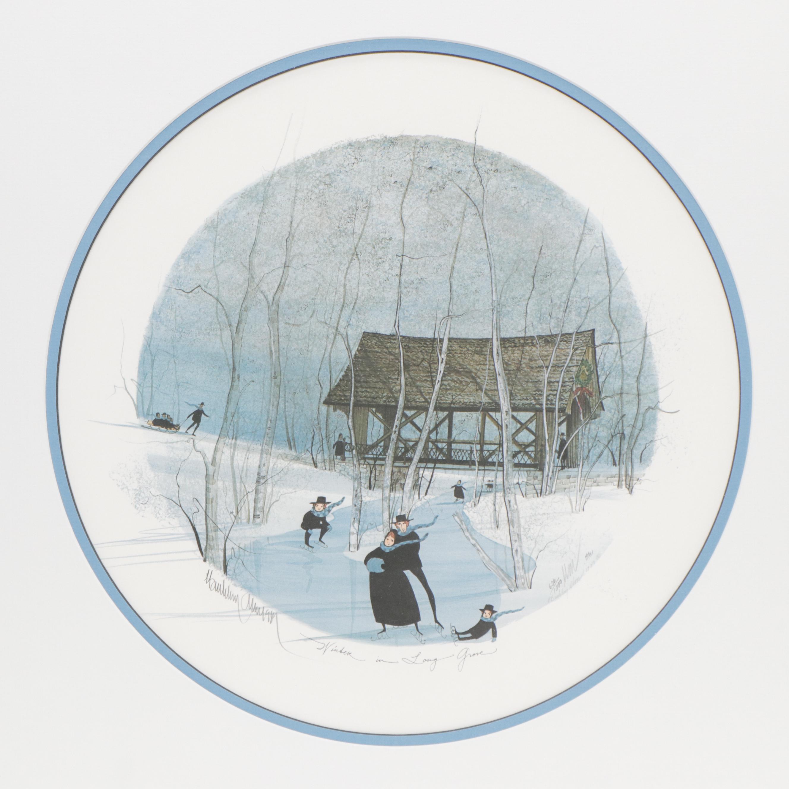 P. Buckley Moss Offset Lithograph "Winter in Long Grove," 1987