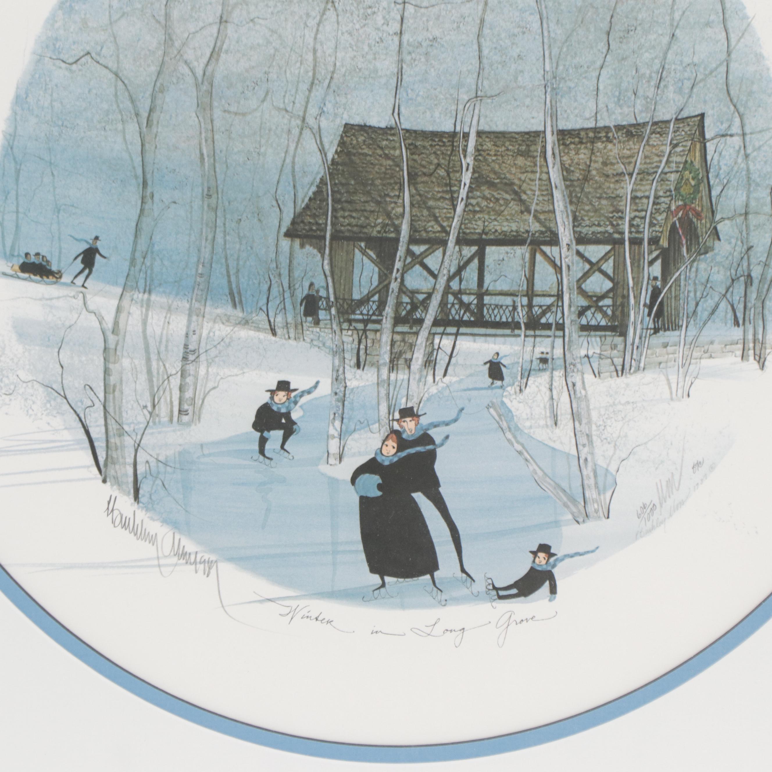 P. Buckley Moss Offset Lithograph "Winter in Long Grove," 1987