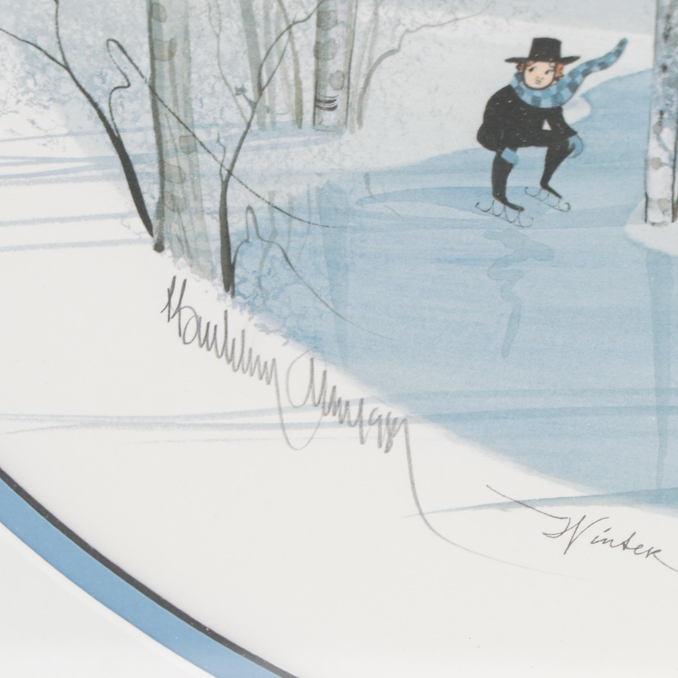 P. Buckley Moss Offset Lithograph "Winter in Long Grove," 1987