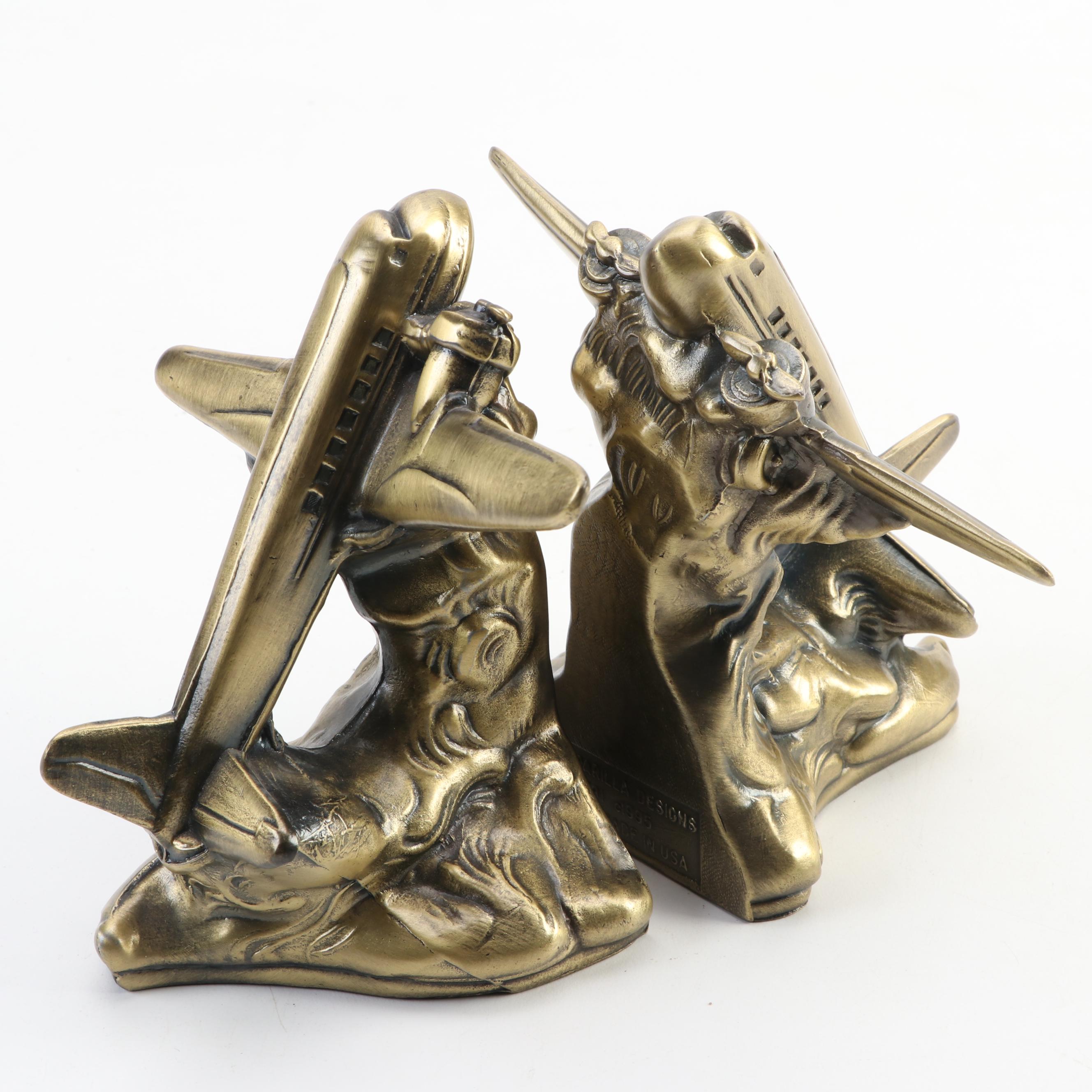 Sarsaparilla Designs Art Deco Style Brass Airplane Bookends