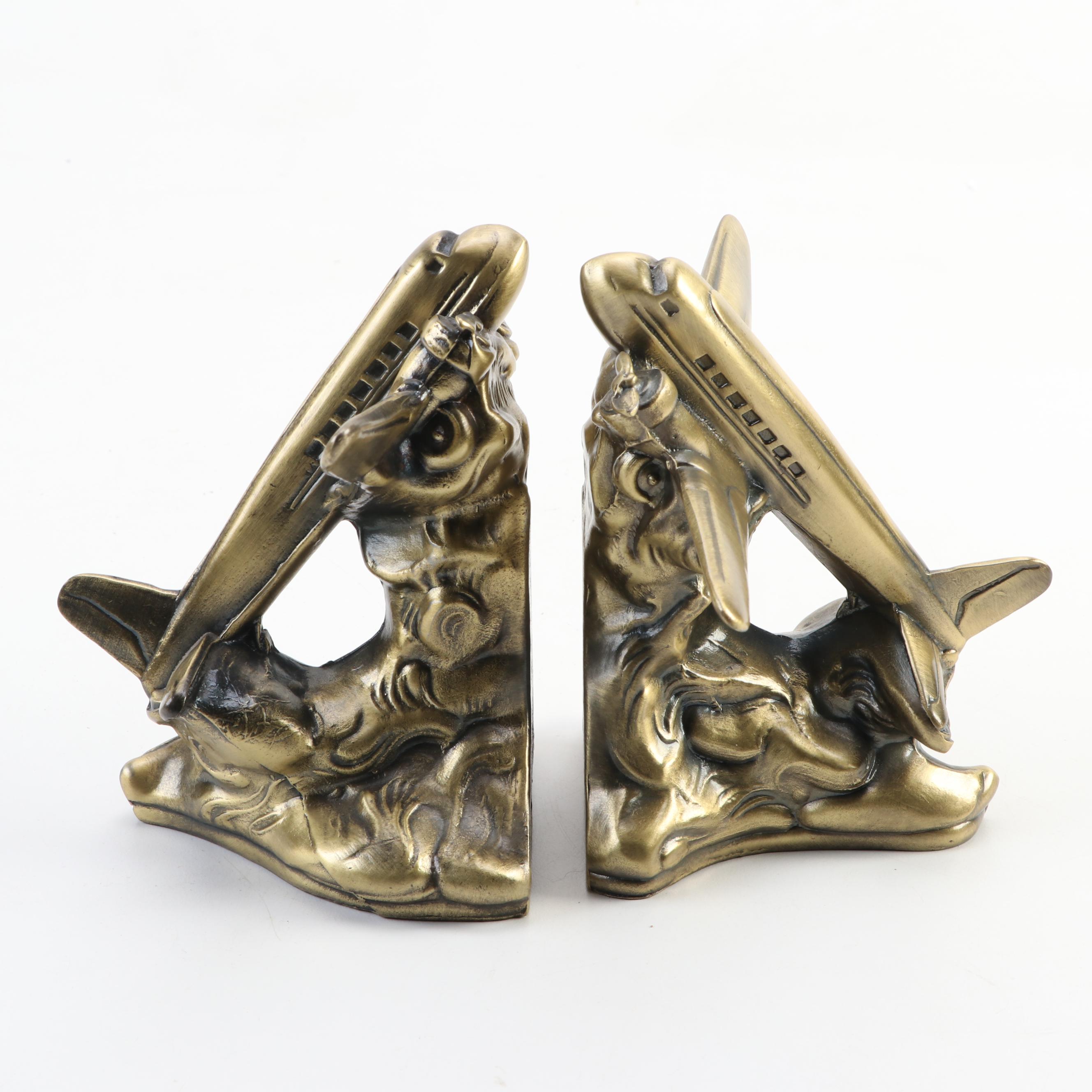 Sarsaparilla Designs Art Deco Style Brass Airplane Bookends
