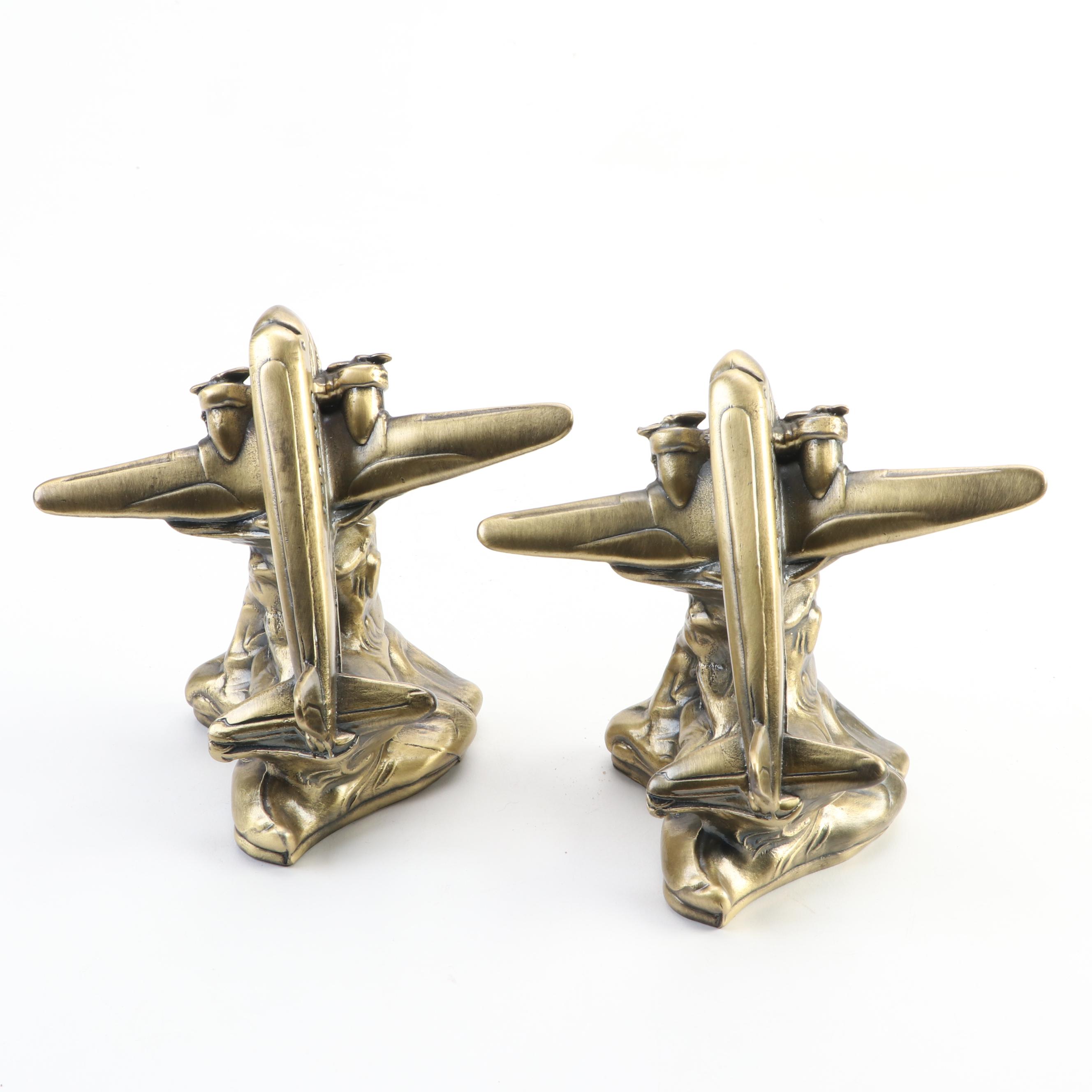 Sarsaparilla Designs Art Deco Style Brass Airplane Bookends