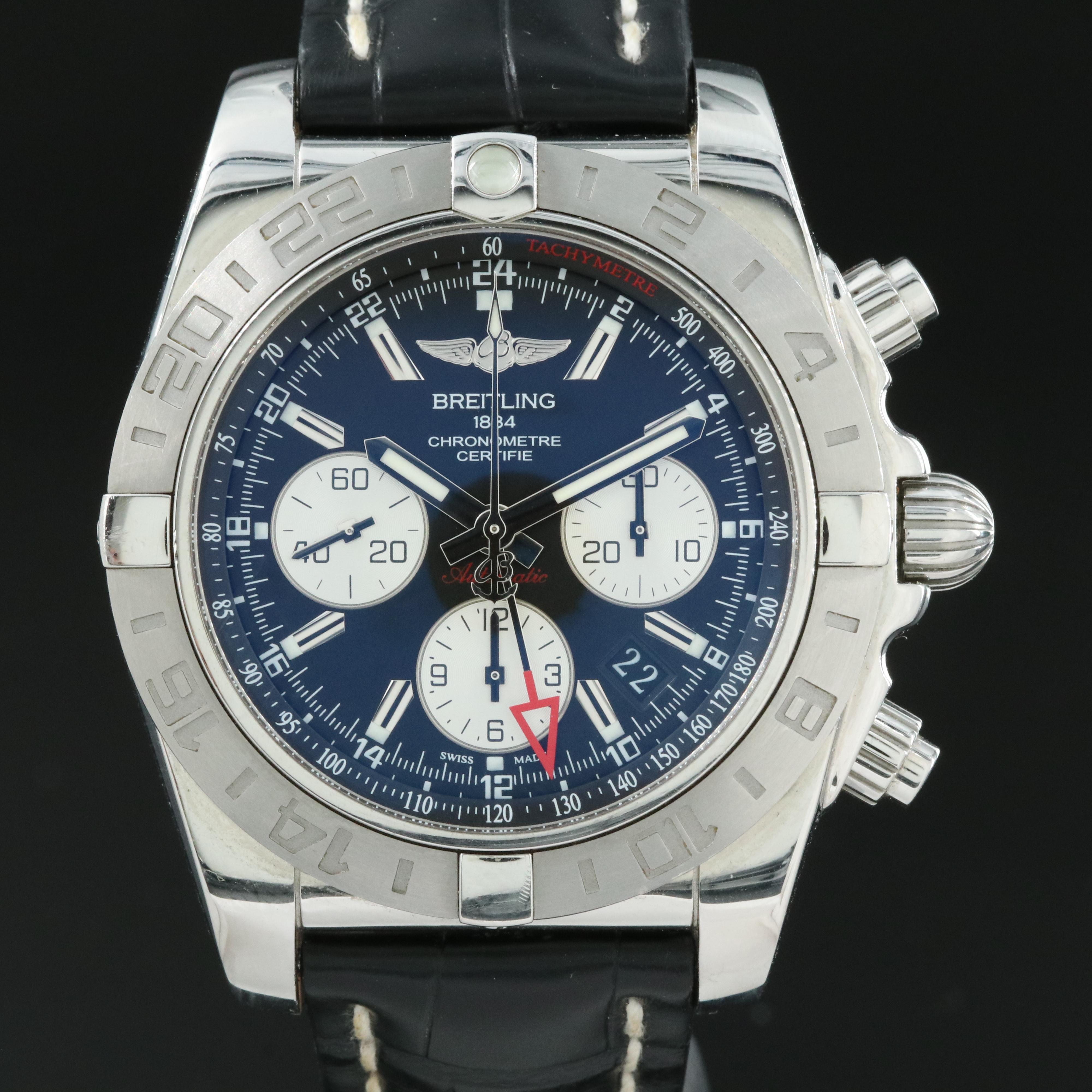 Breitling Chronomat 44 GMT Black Steel B04 Leather Automatic Watch