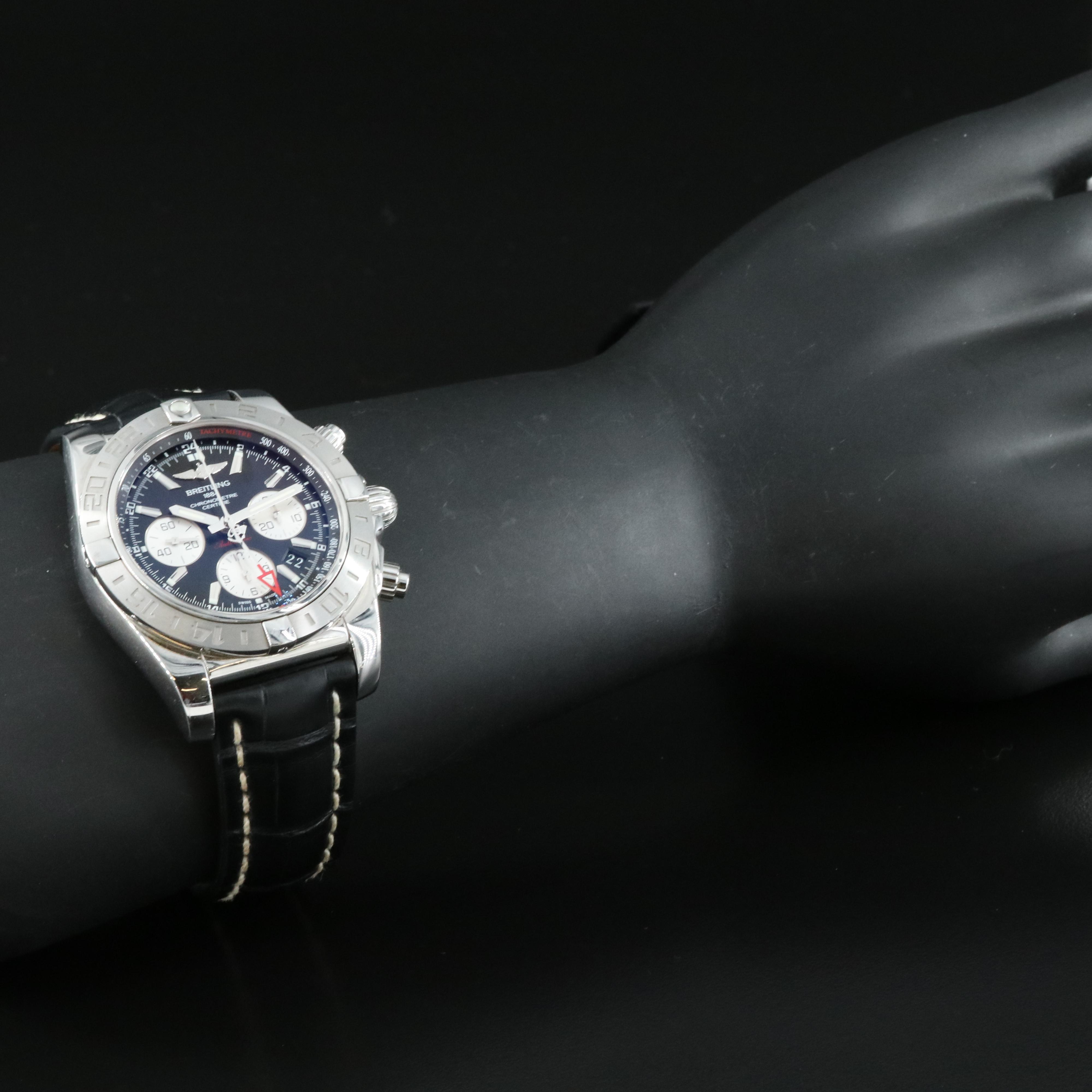 Breitling Chronomat 44 GMT Black Steel B04 Leather Automatic Watch