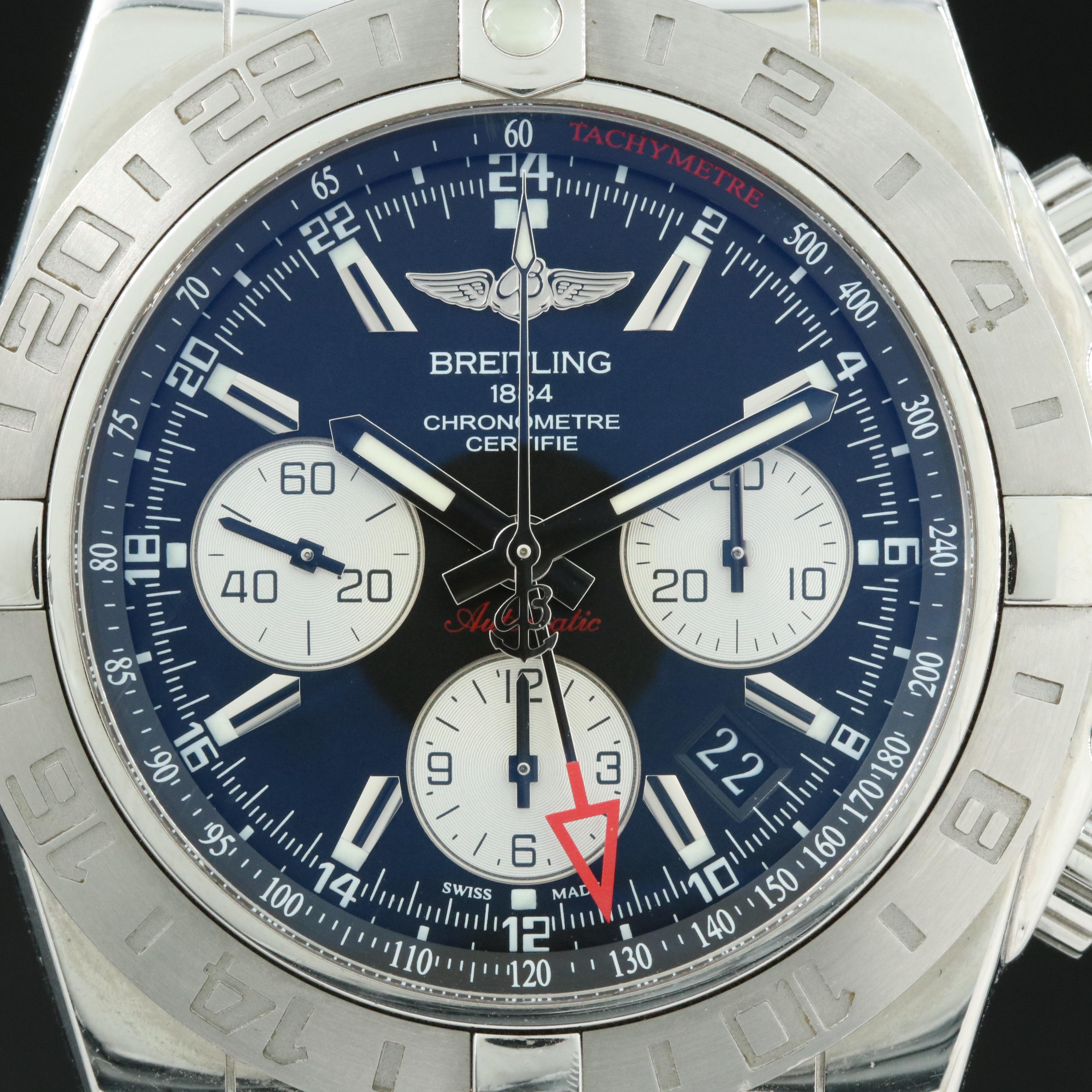 Breitling Chronomat 44 GMT Black Steel B04 Leather Automatic Watch
