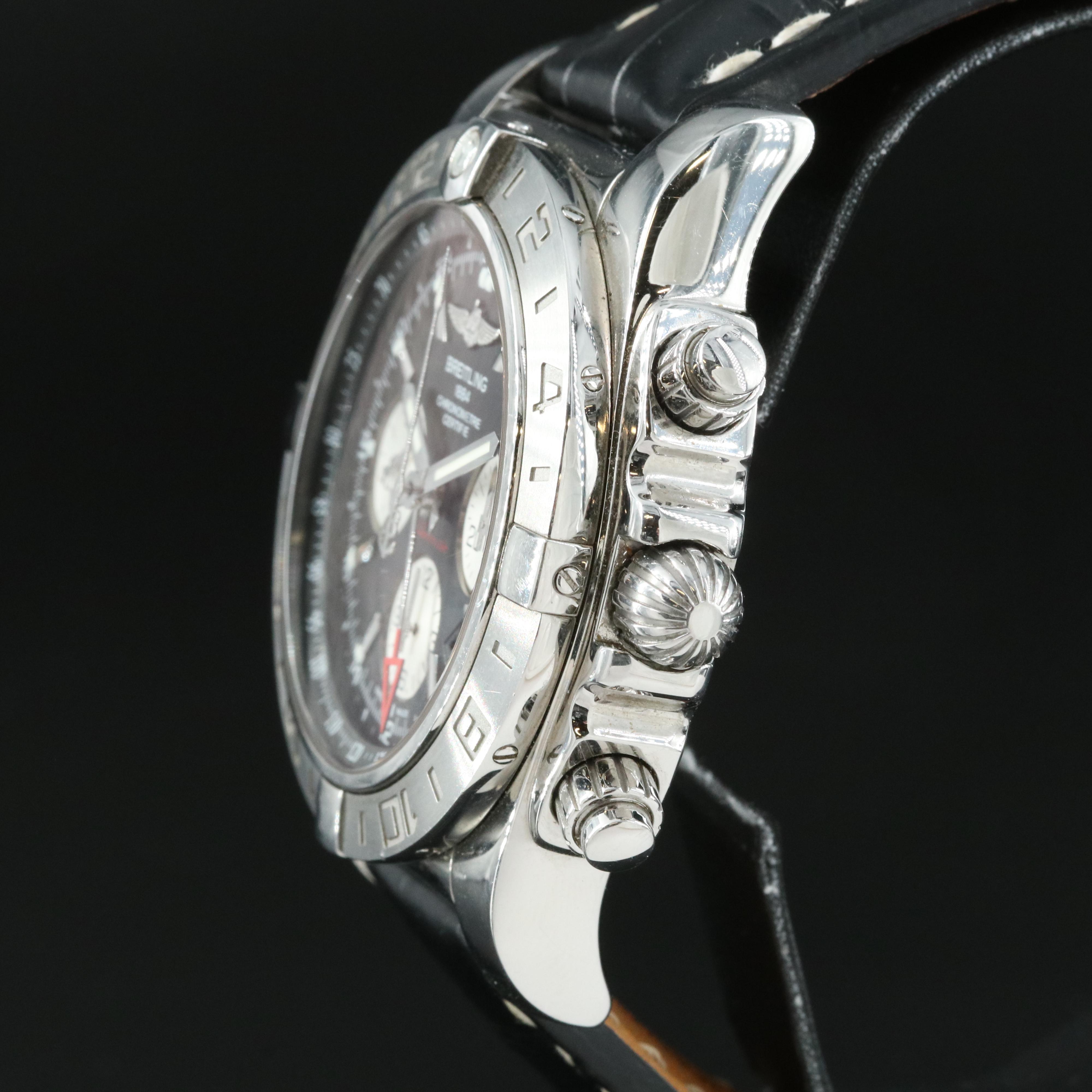 Breitling Chronomat 44 GMT Black Steel B04 Leather Automatic Watch