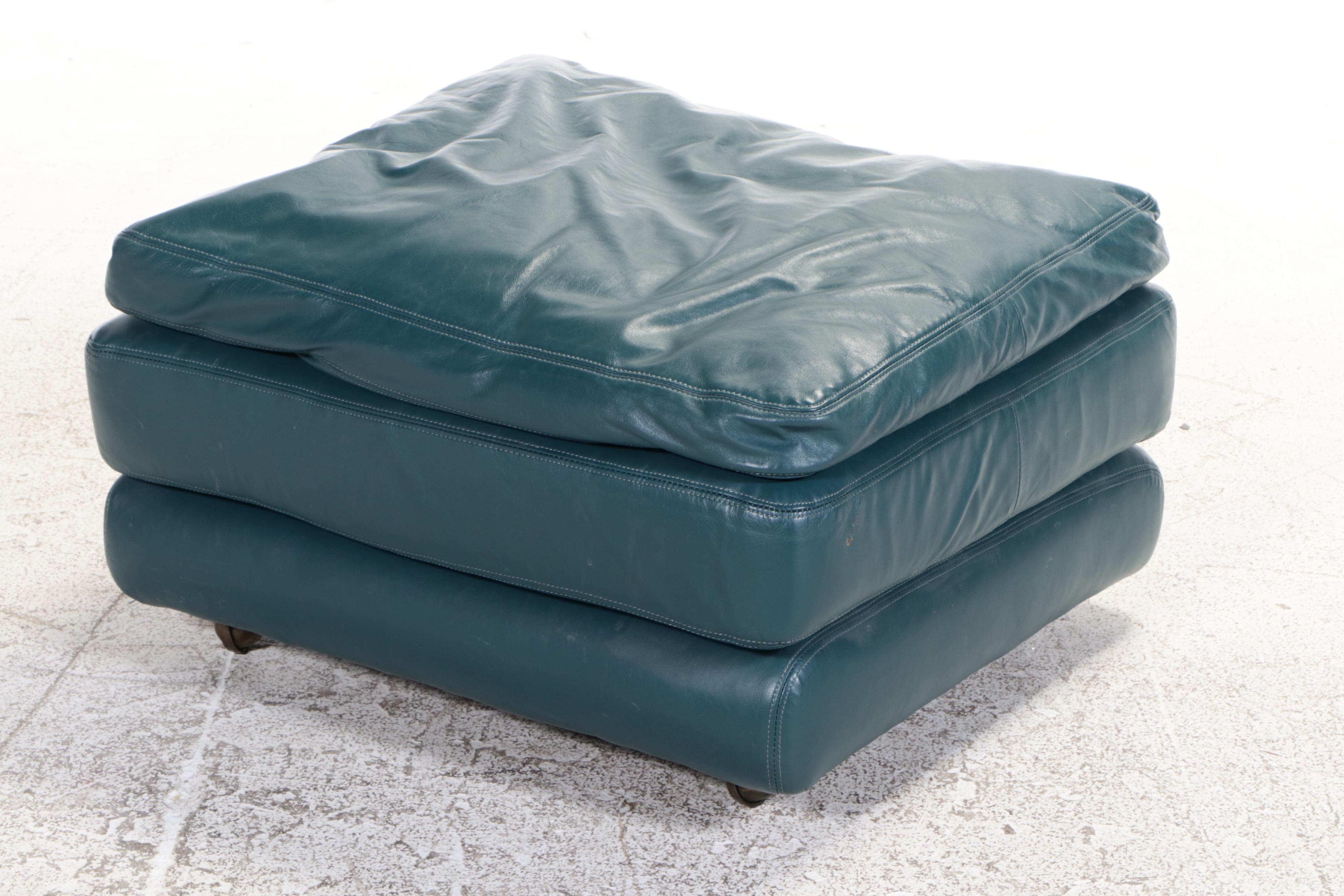 Hancock & Moore Green Leather Lounge Chair and Ottoman, Late 20th Century