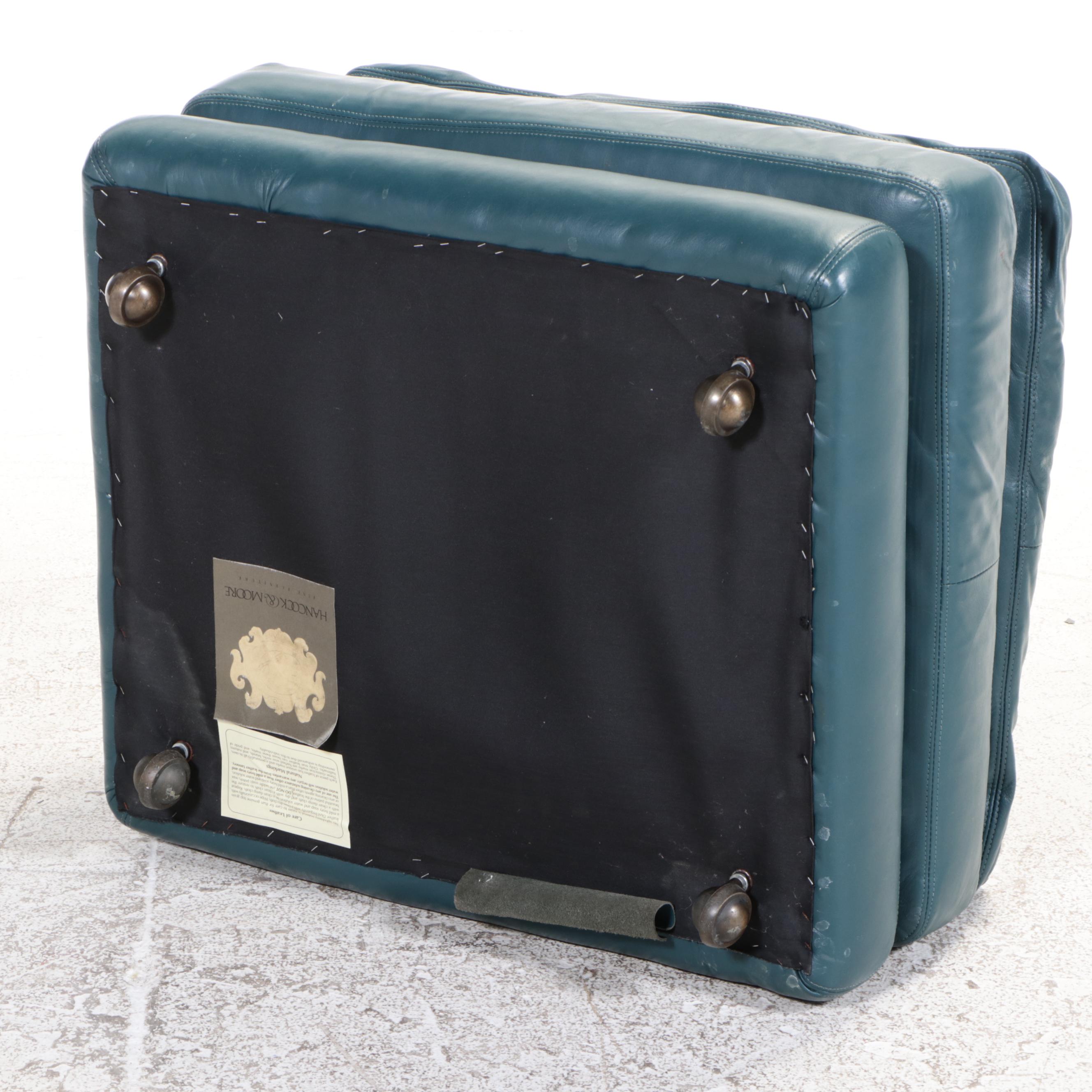 Hancock & Moore Green Leather Lounge Chair and Ottoman, Late 20th Century