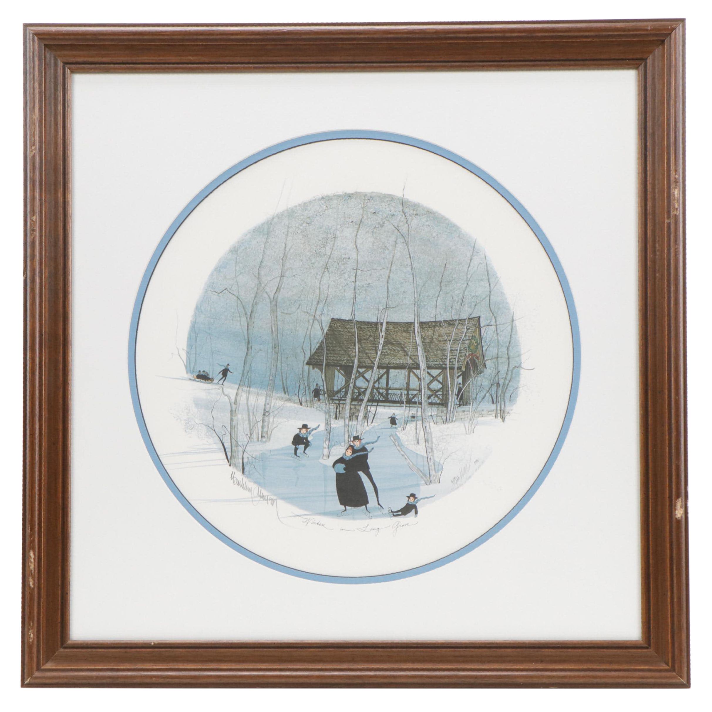 P. Buckley Moss Offset Lithograph "Winter in Long Grove," 1987