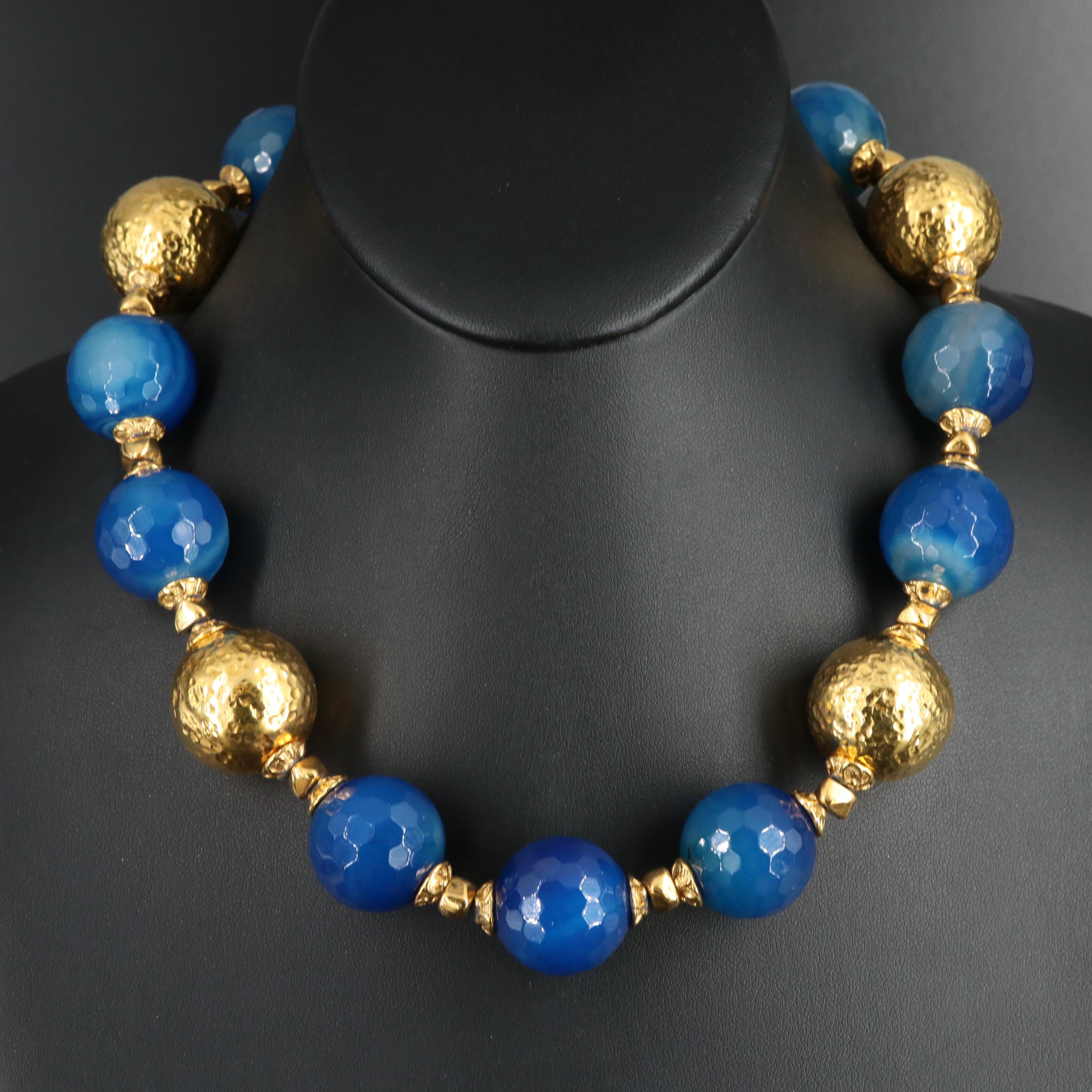 Barrera Gilt Bead and Agate Necklace