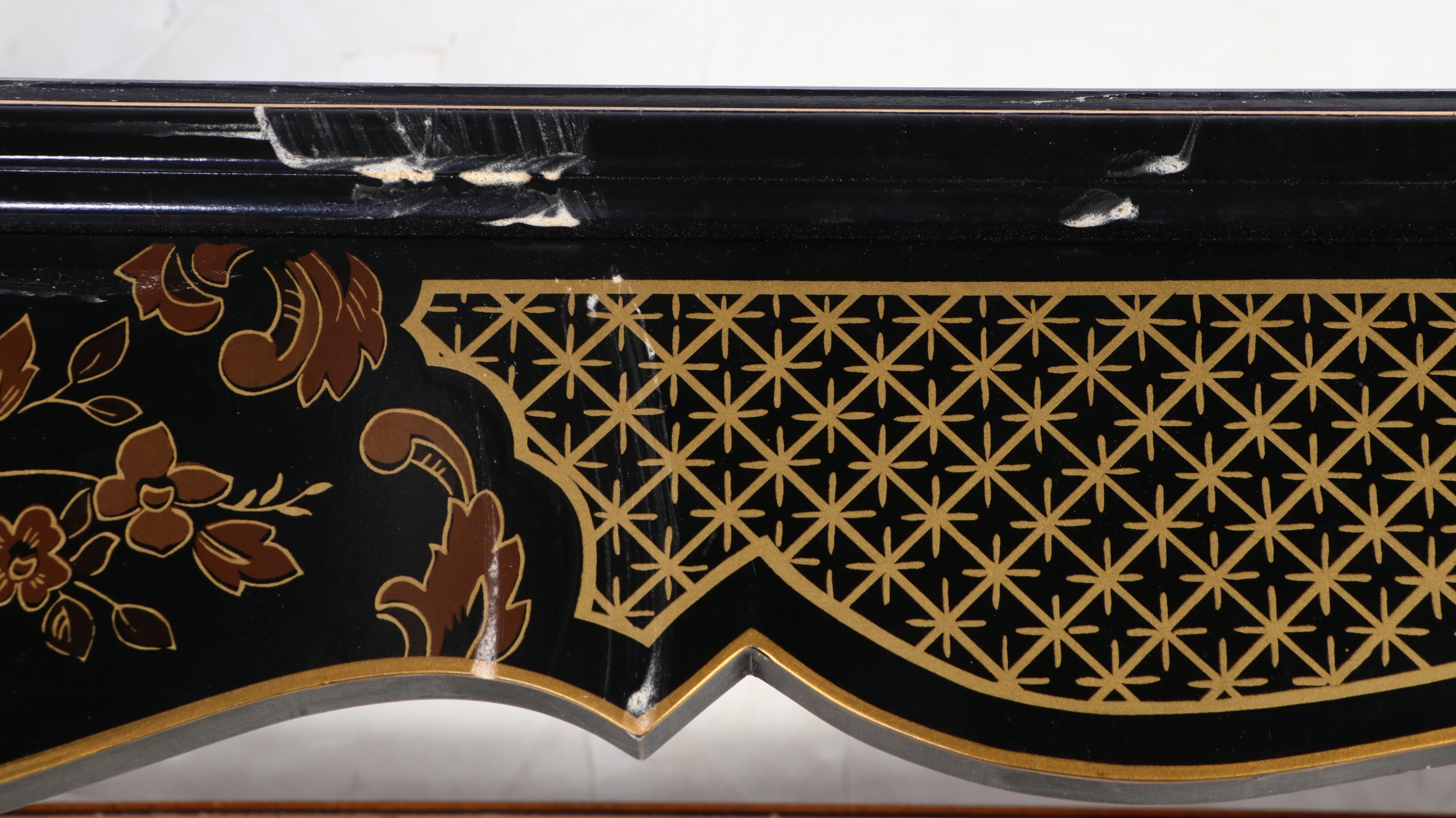 Drexel Heritage Chinese Style Black-Lacquered, Elm, and Glass Top Coffee Table