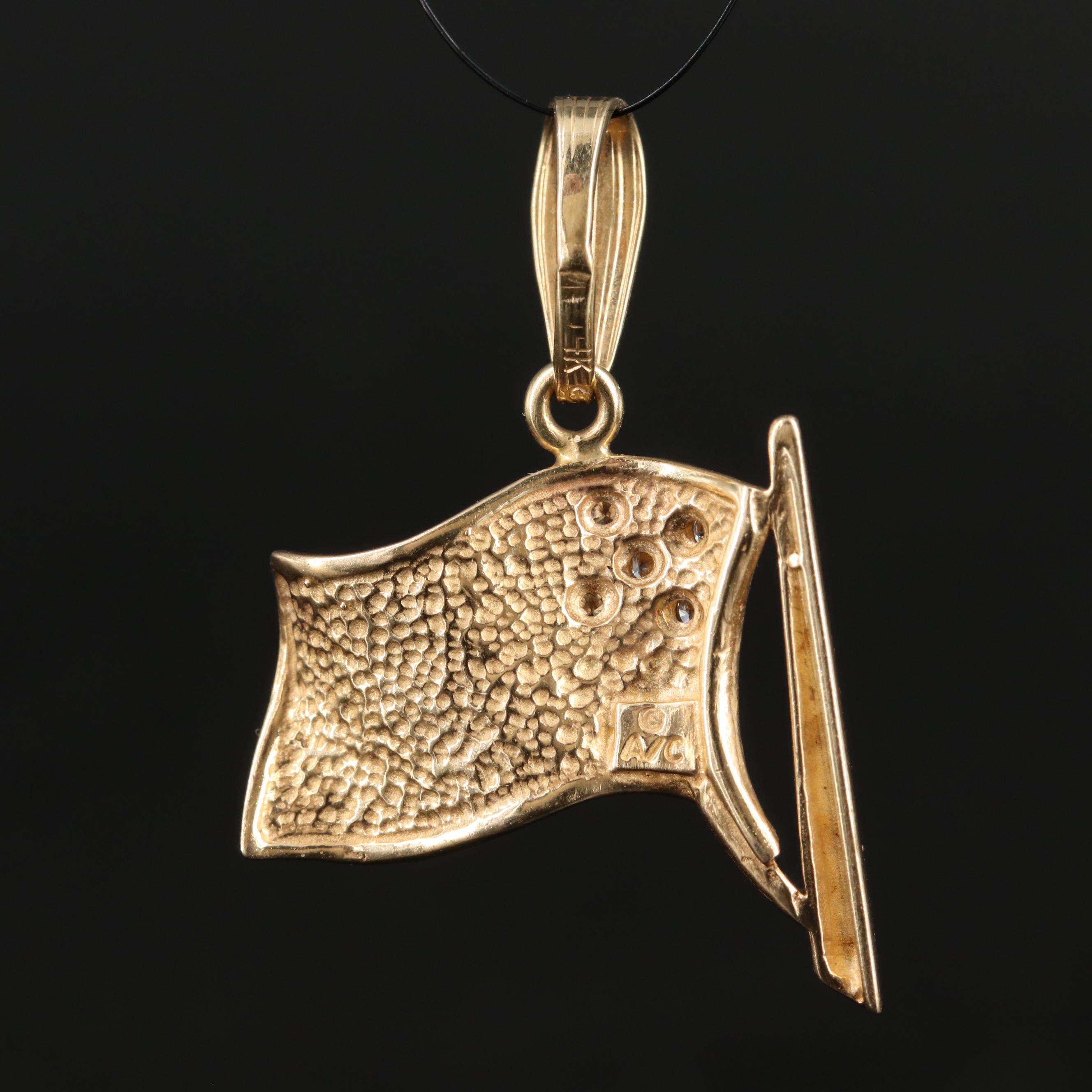 14K 0.09 CTW Diamond and Enamel American Flag Pendant