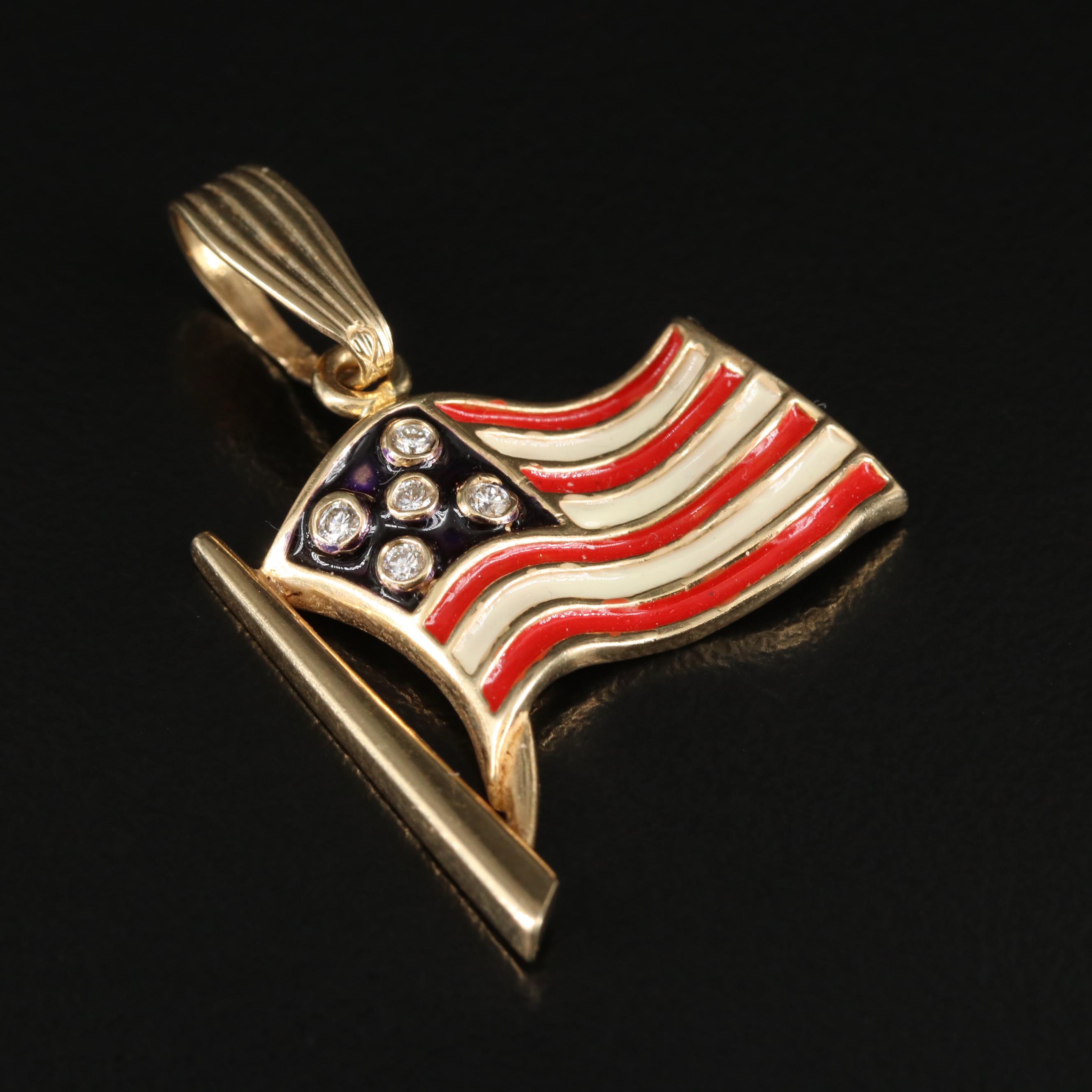 14K 0.09 CTW Diamond and Enamel American Flag Pendant