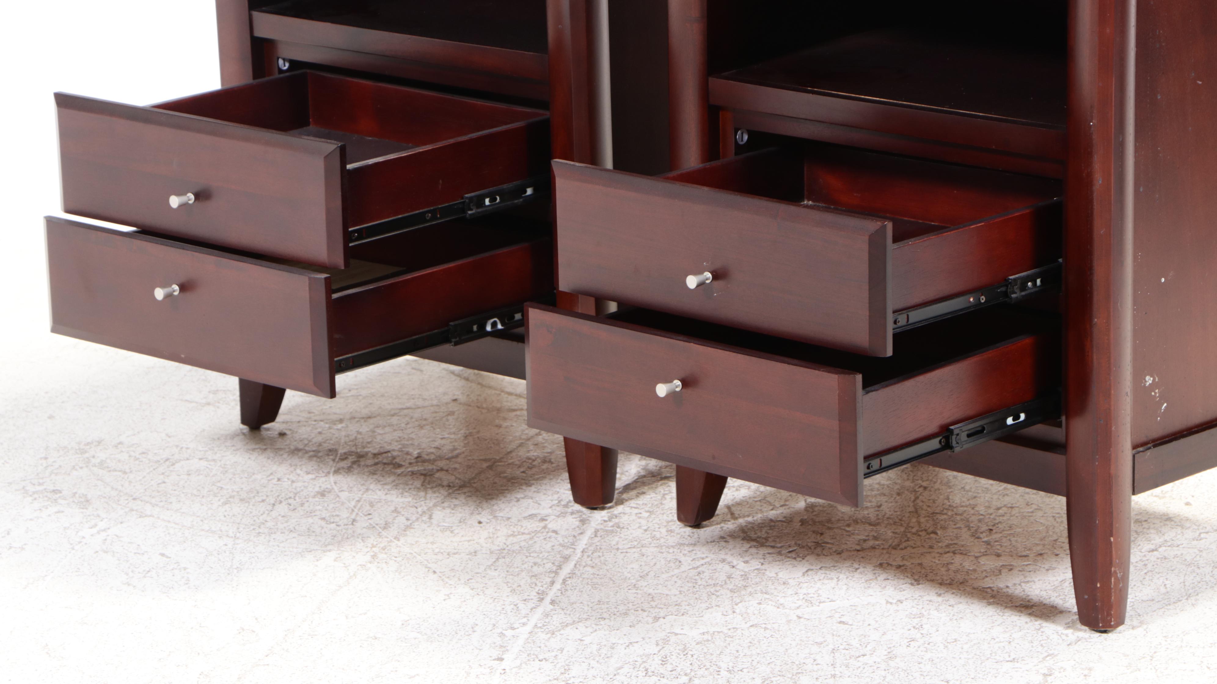 Pair of Contemporary Mahogany Finish End Tables or Bedside Tables