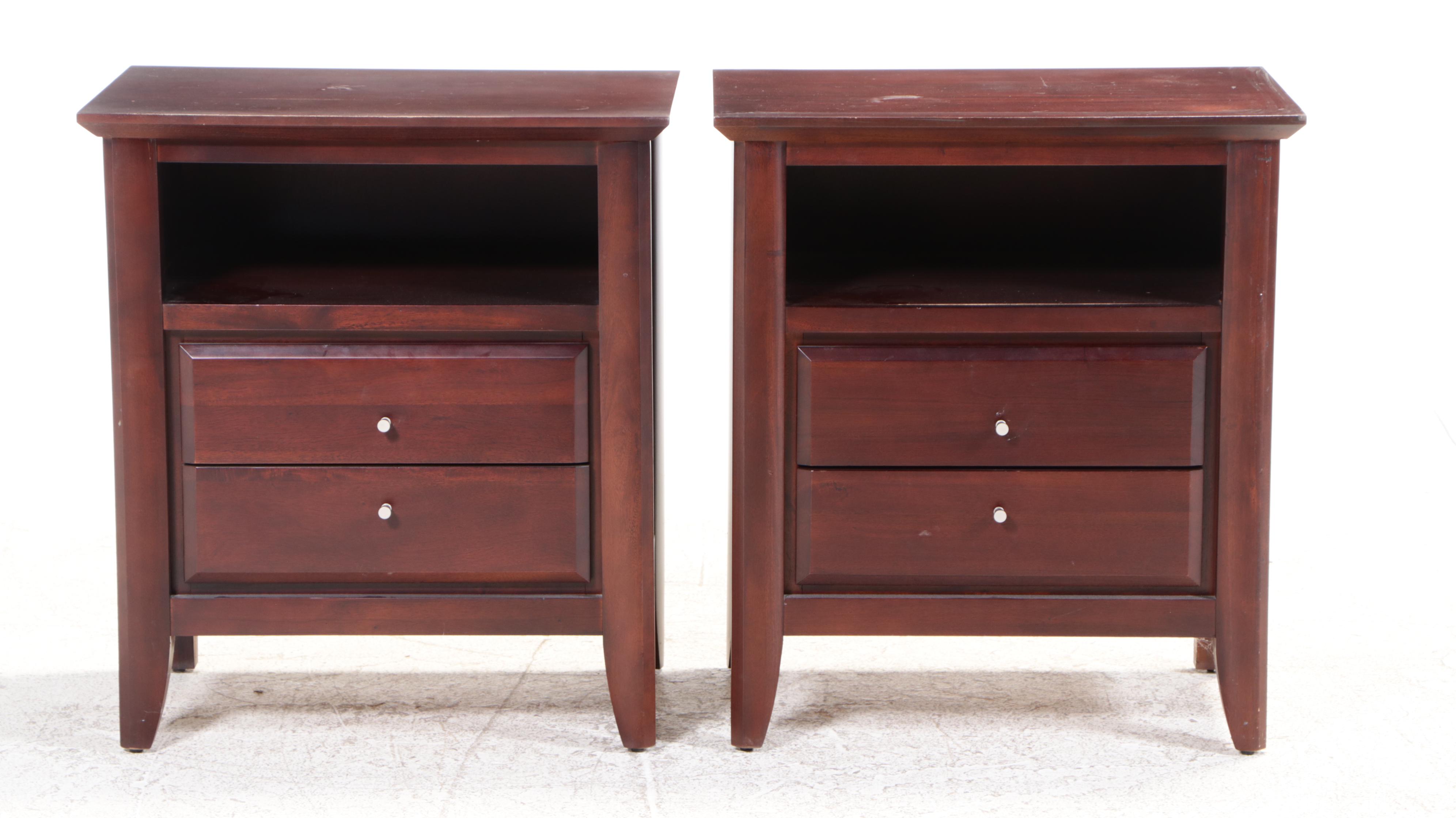 Pair of Contemporary Mahogany Finish End Tables or Bedside Tables