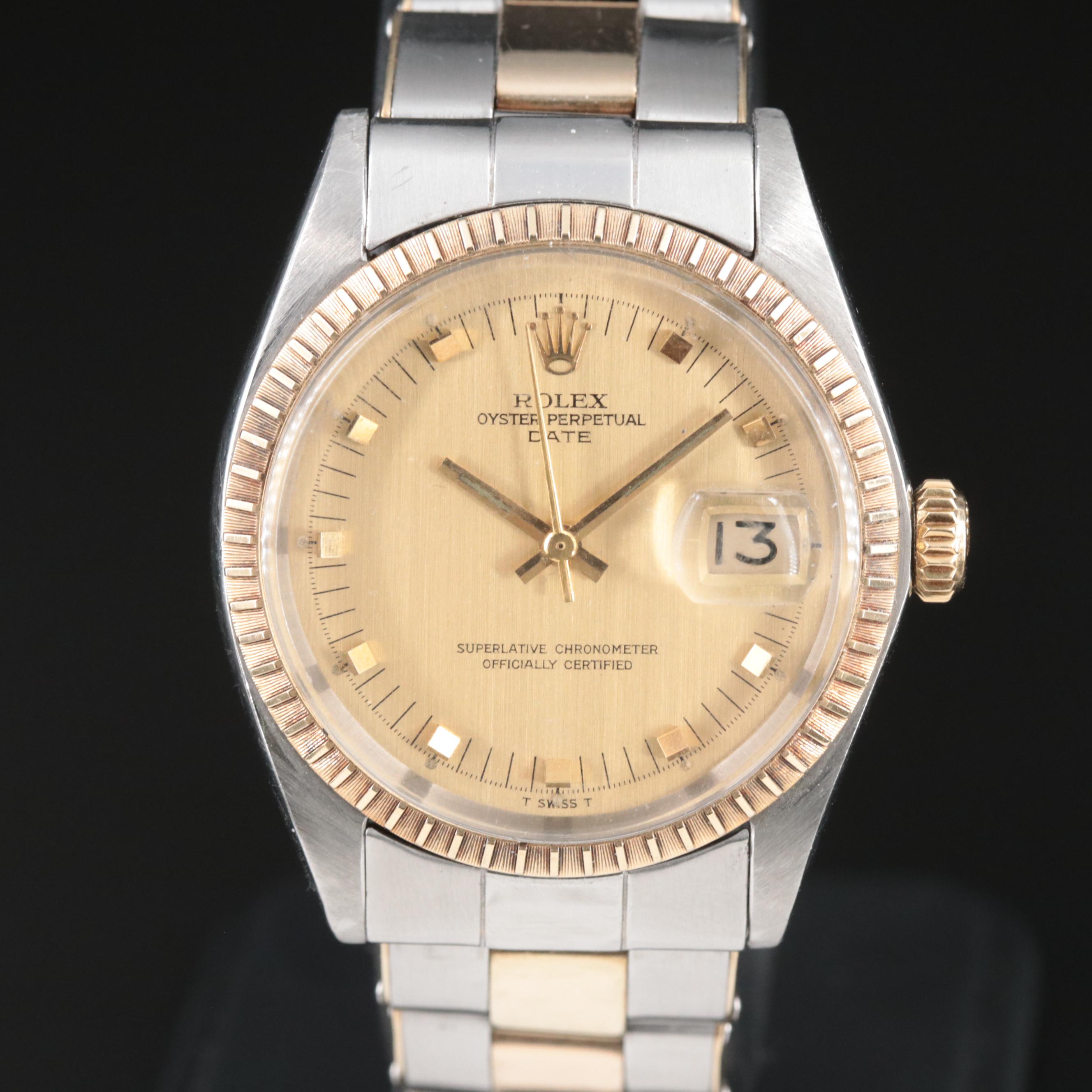 Rolex Date 34MM Gold and Steel Bracelet Rivet Champagne Automatic Watch