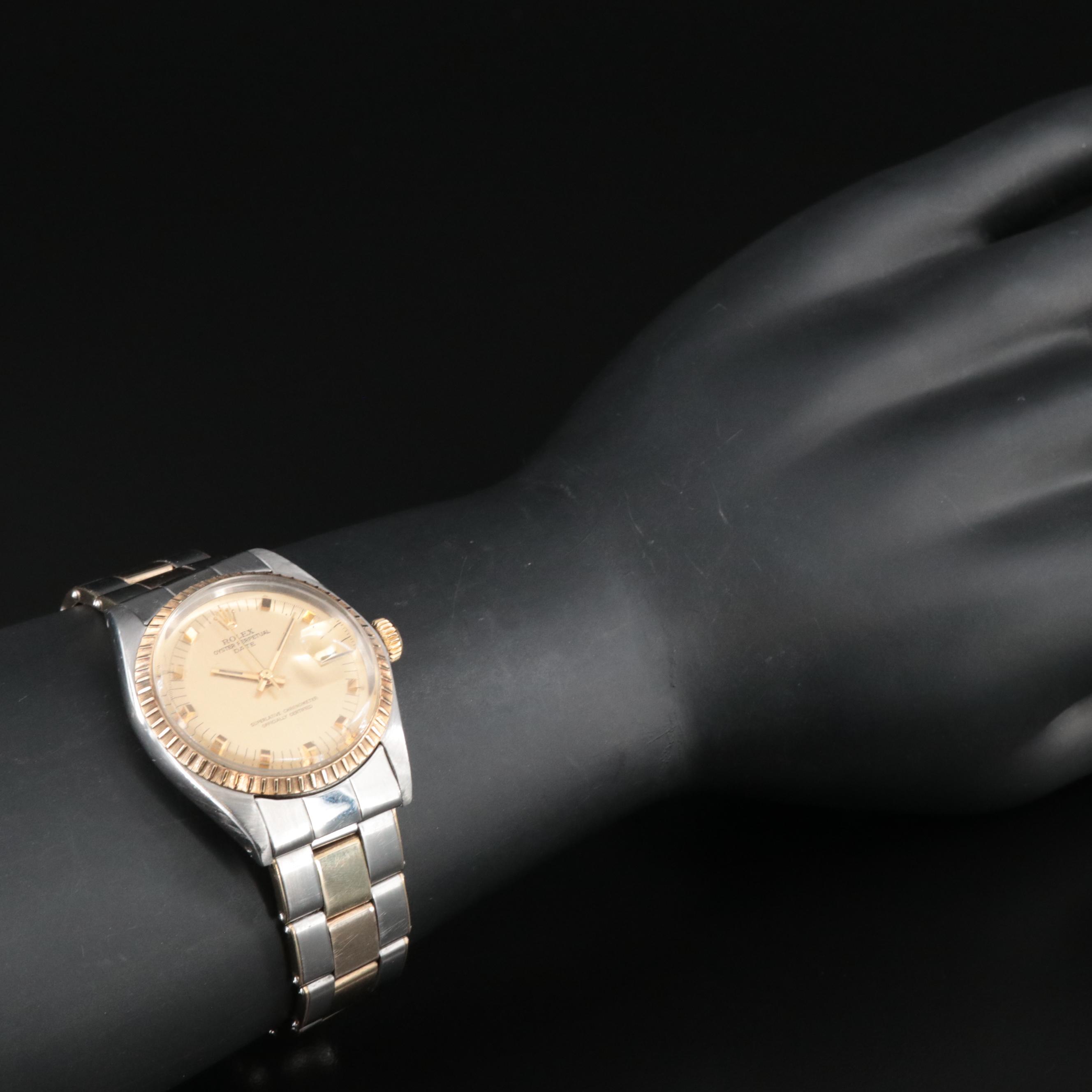 Rolex Date 34MM Gold and Steel Bracelet Rivet Champagne Automatic Watch