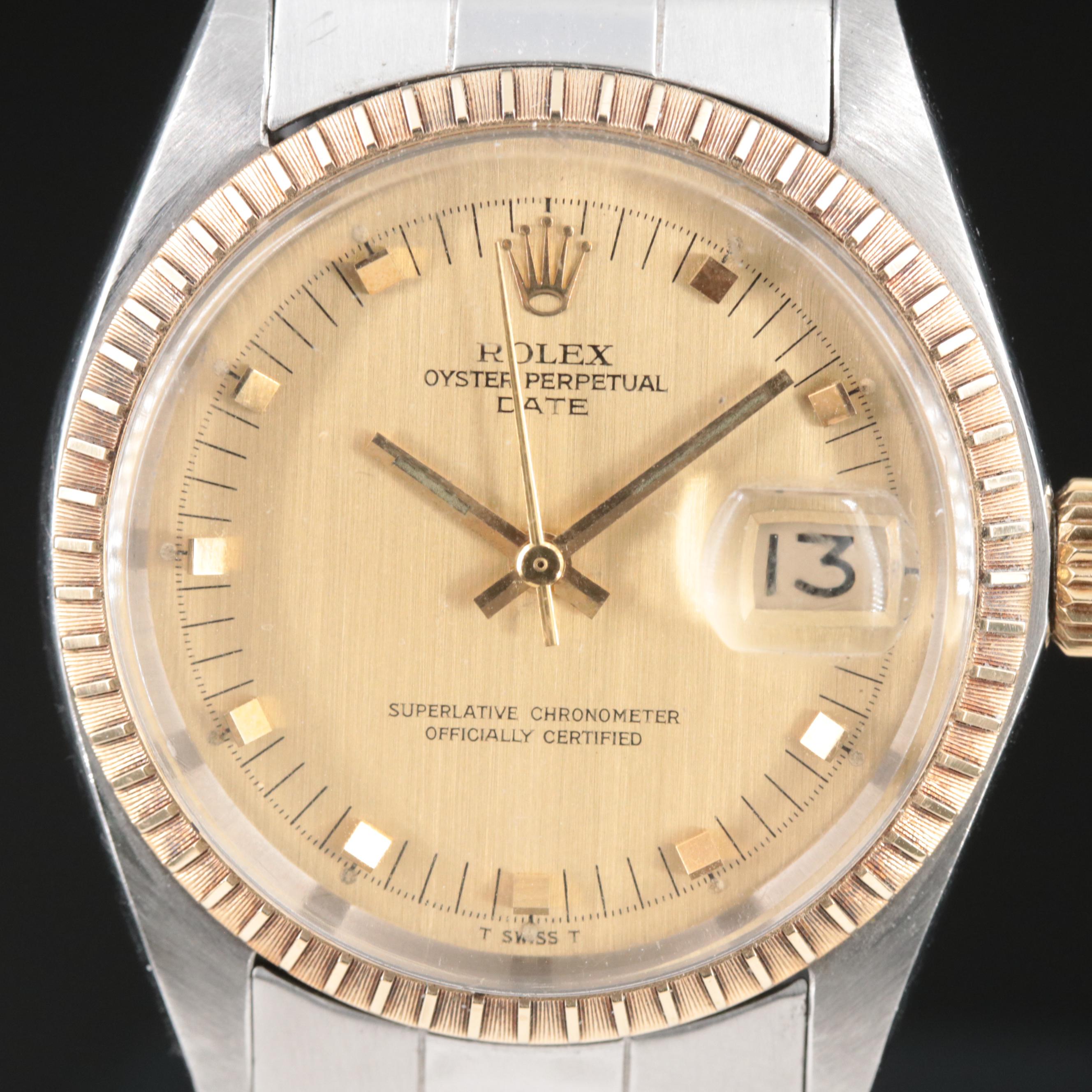 Rolex Date 34MM Gold and Steel Bracelet Rivet Champagne Automatic Watch
