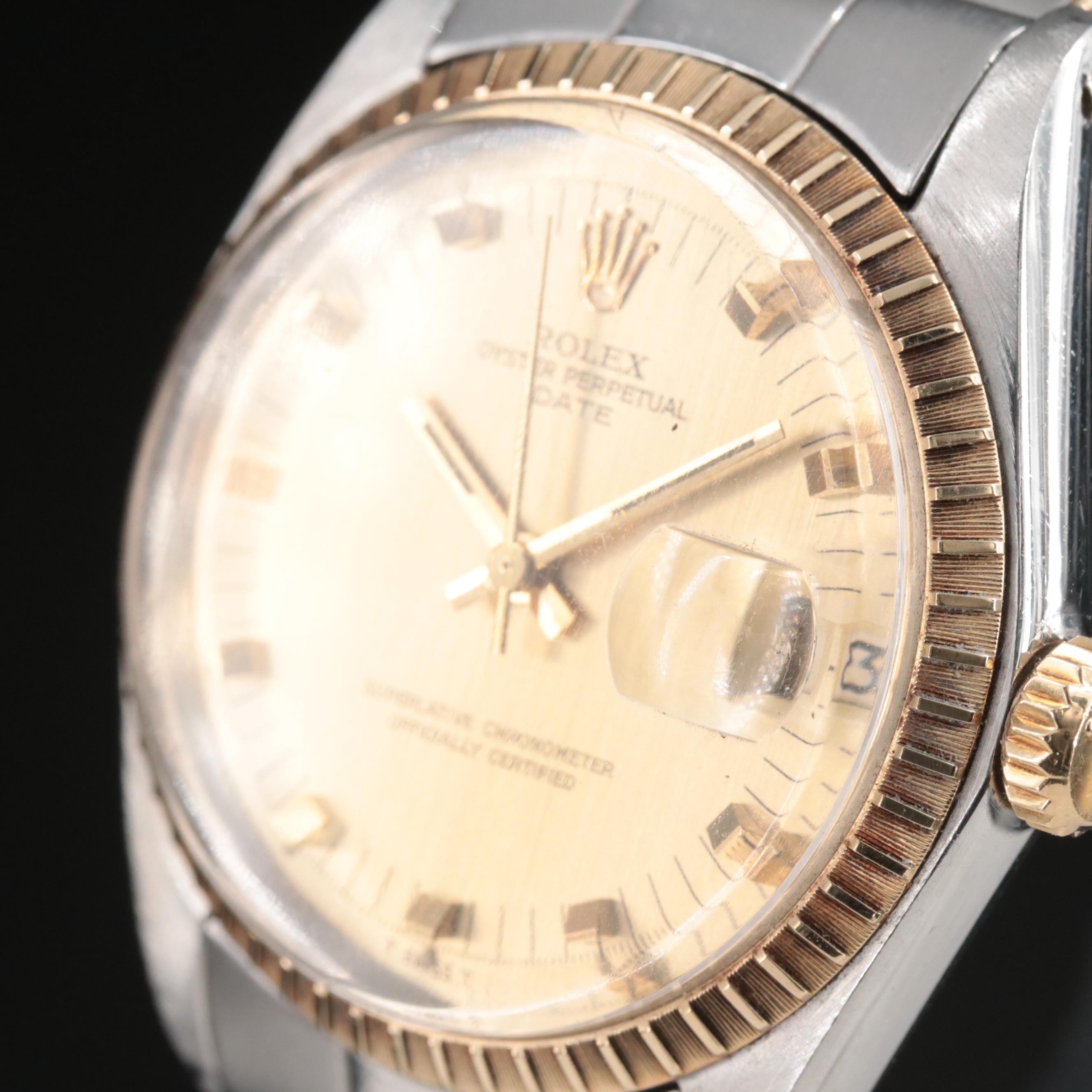 Rolex Date 34MM Gold and Steel Bracelet Rivet Champagne Automatic Watch