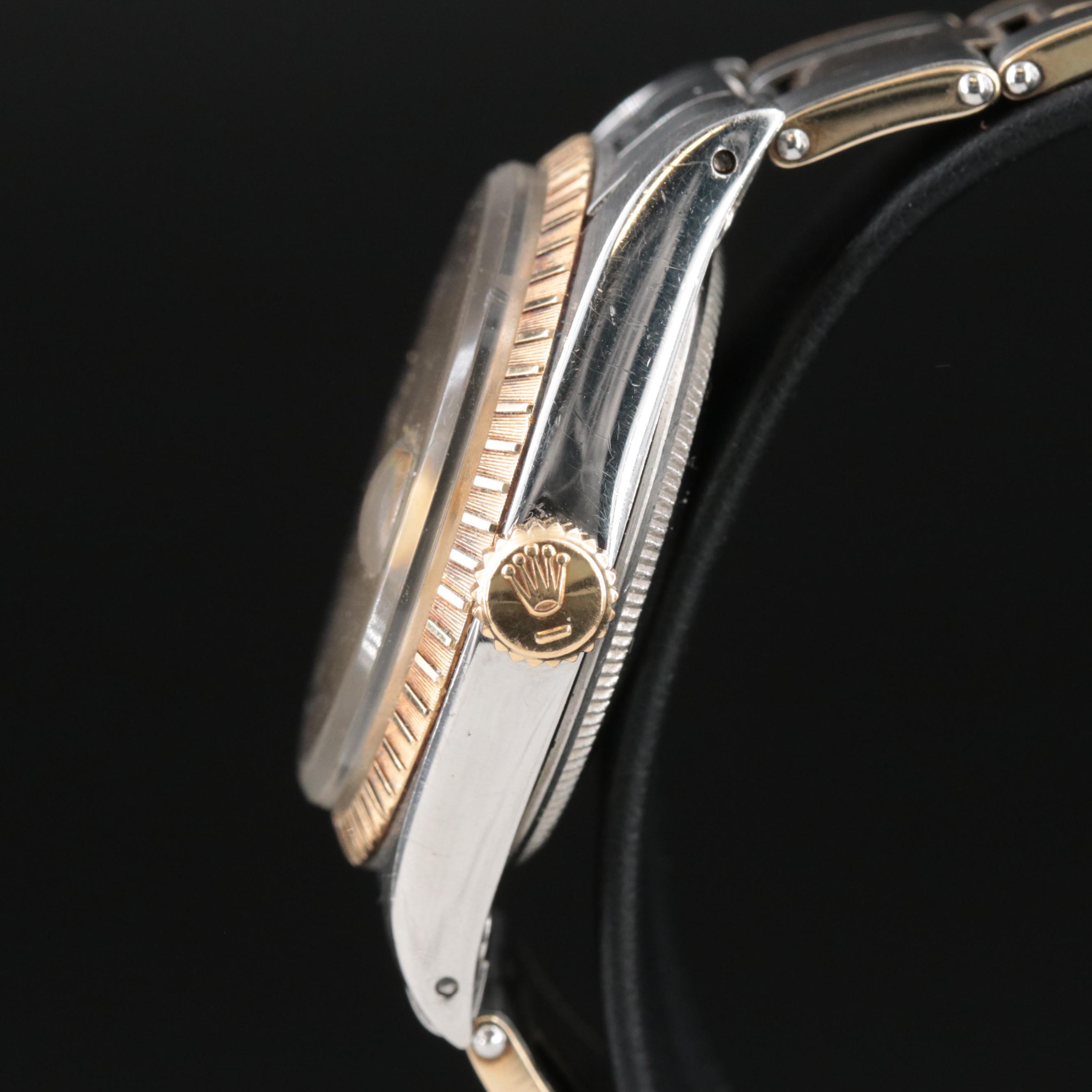 Rolex Date 34MM Gold and Steel Bracelet Rivet Champagne Automatic Watch