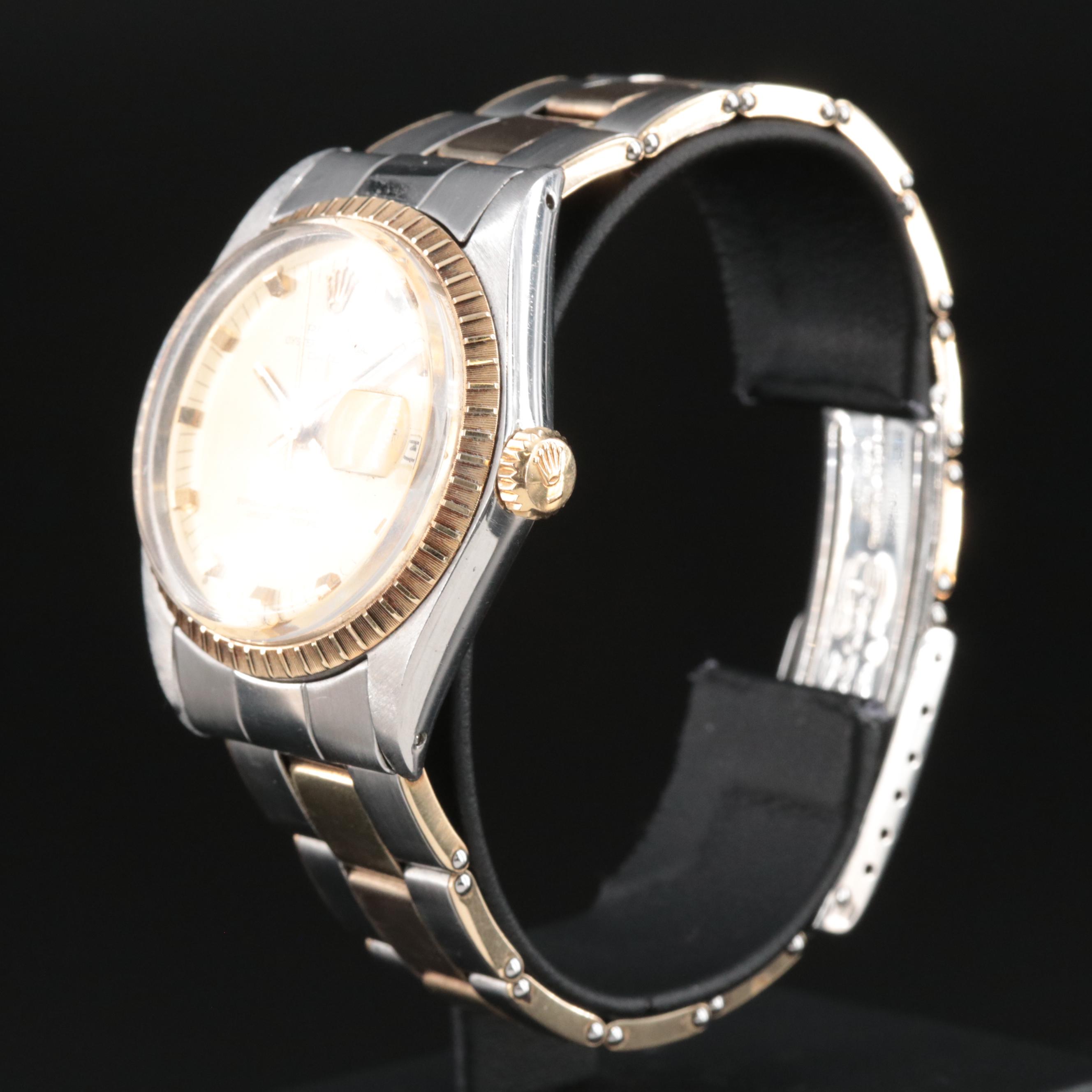 Rolex Date 34MM Gold and Steel Bracelet Rivet Champagne Automatic Watch