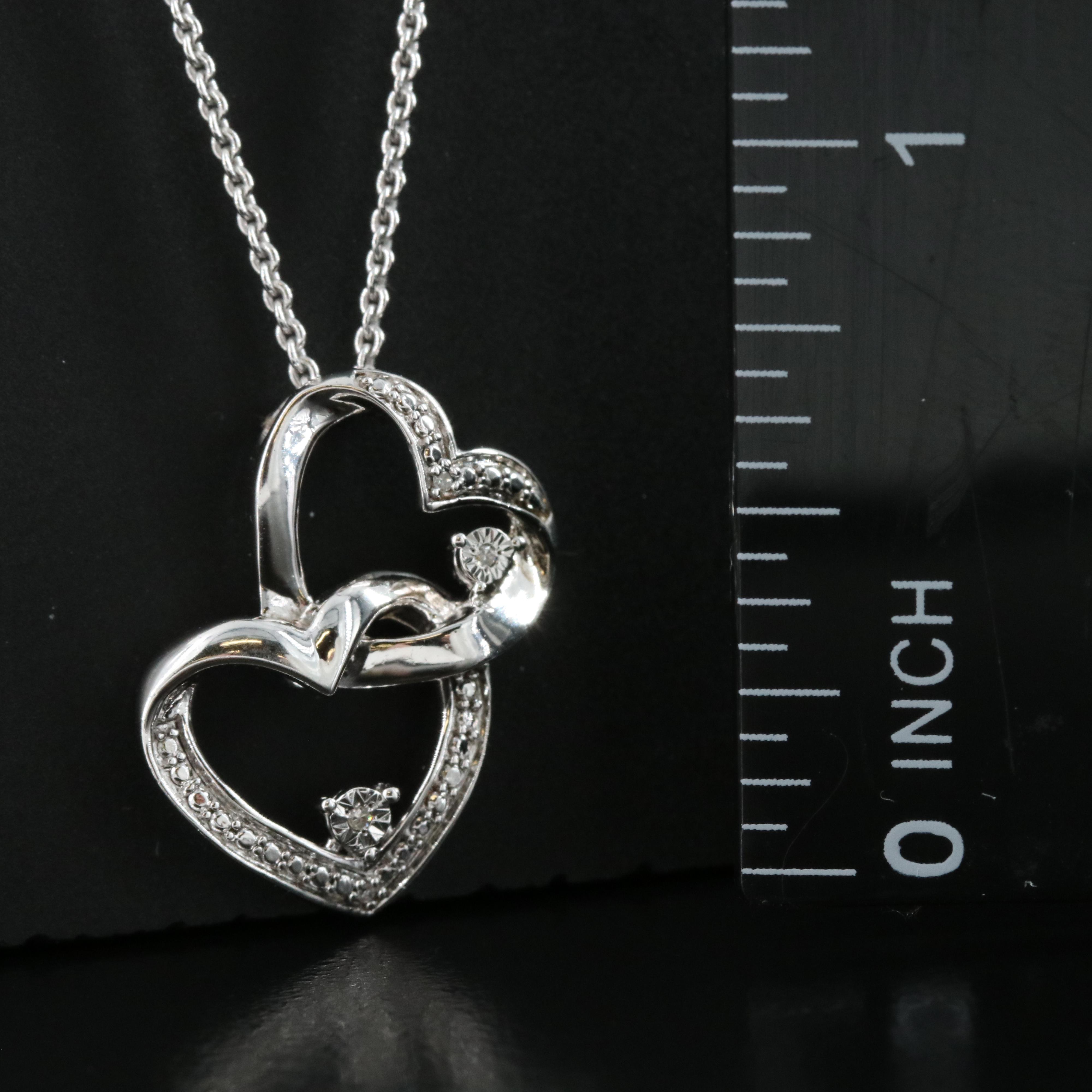 Sterling Diamond Double Heart Necklace