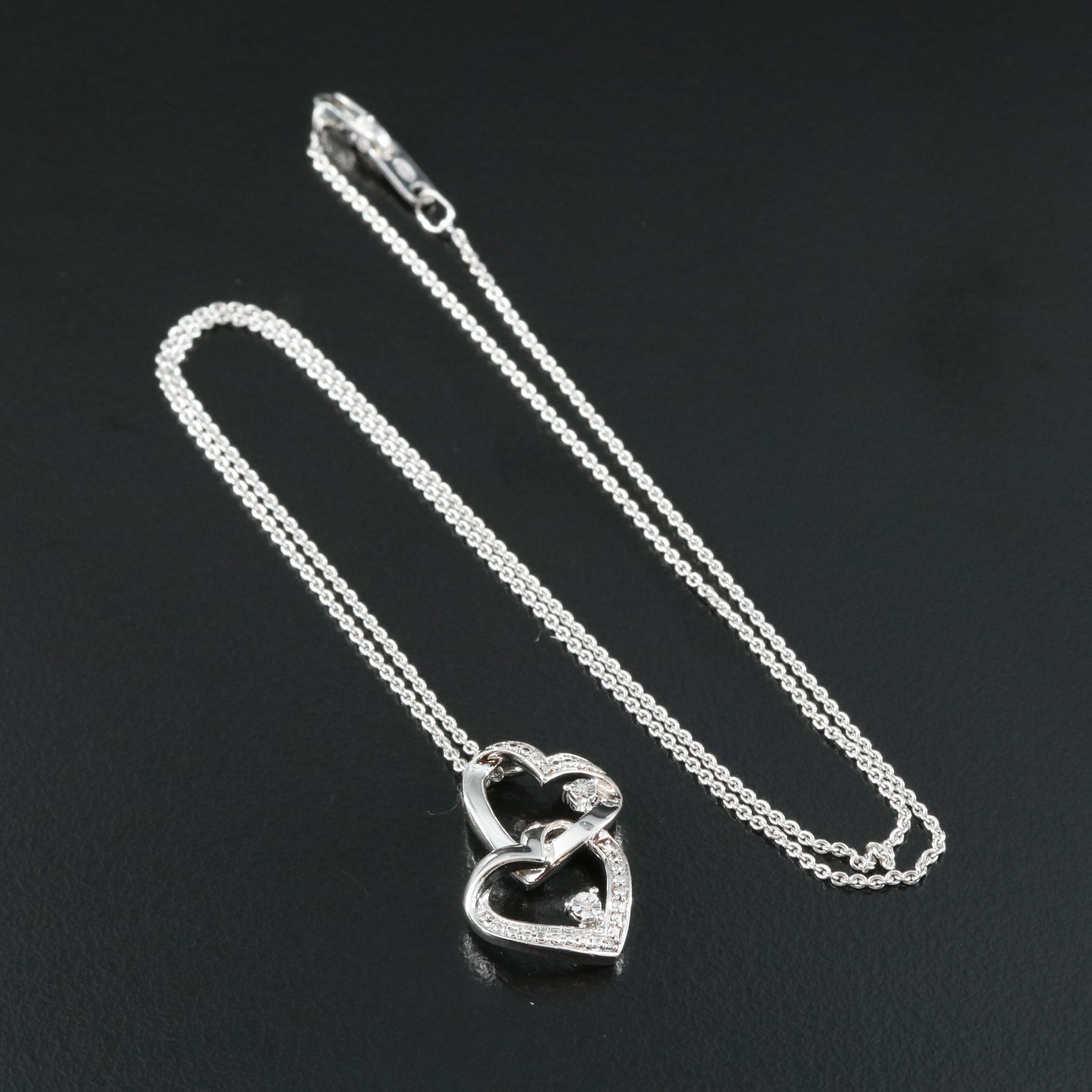 Sterling Diamond Double Heart Necklace