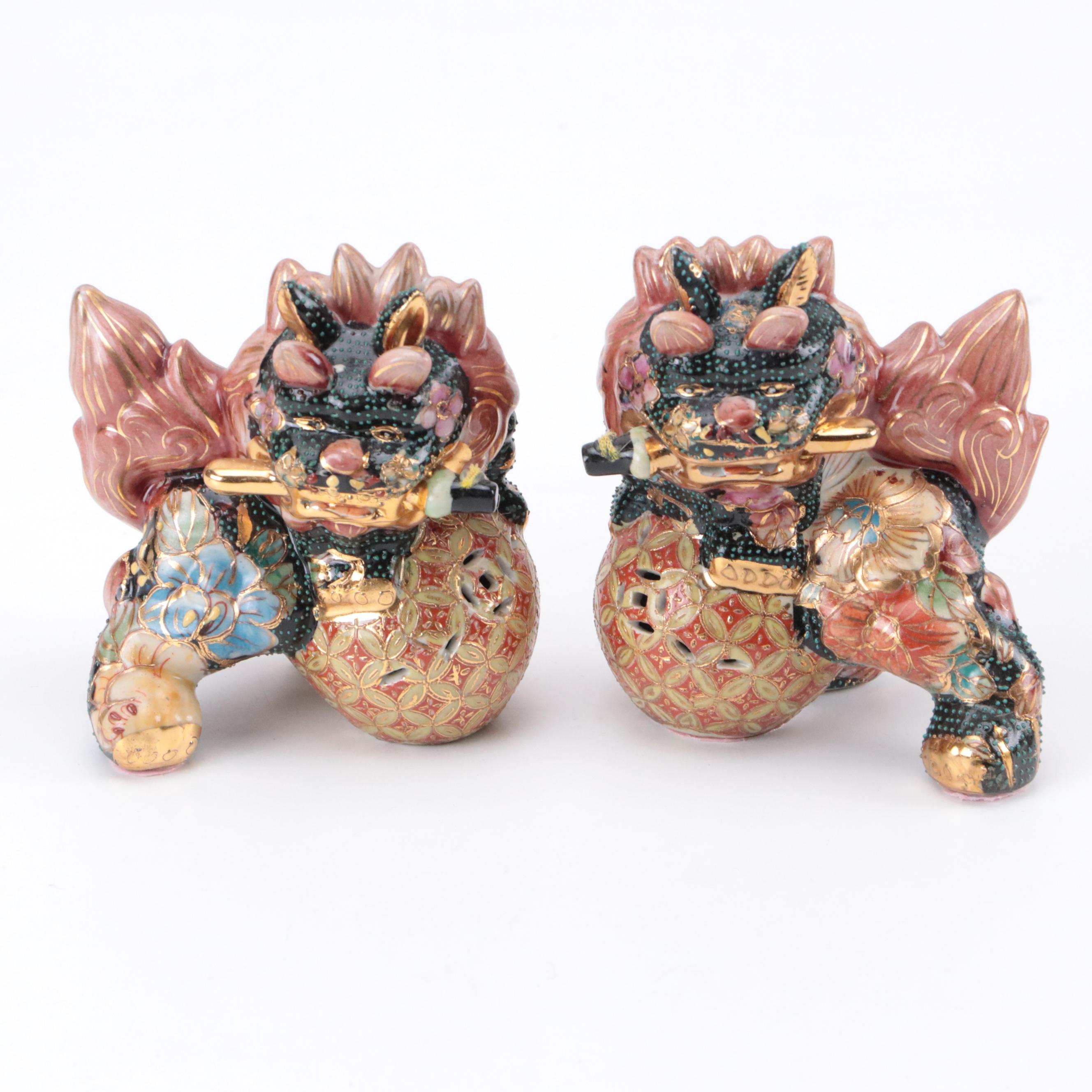 Japanese Satsuma Style Porcelain Guardian Lion Figurines EBTH