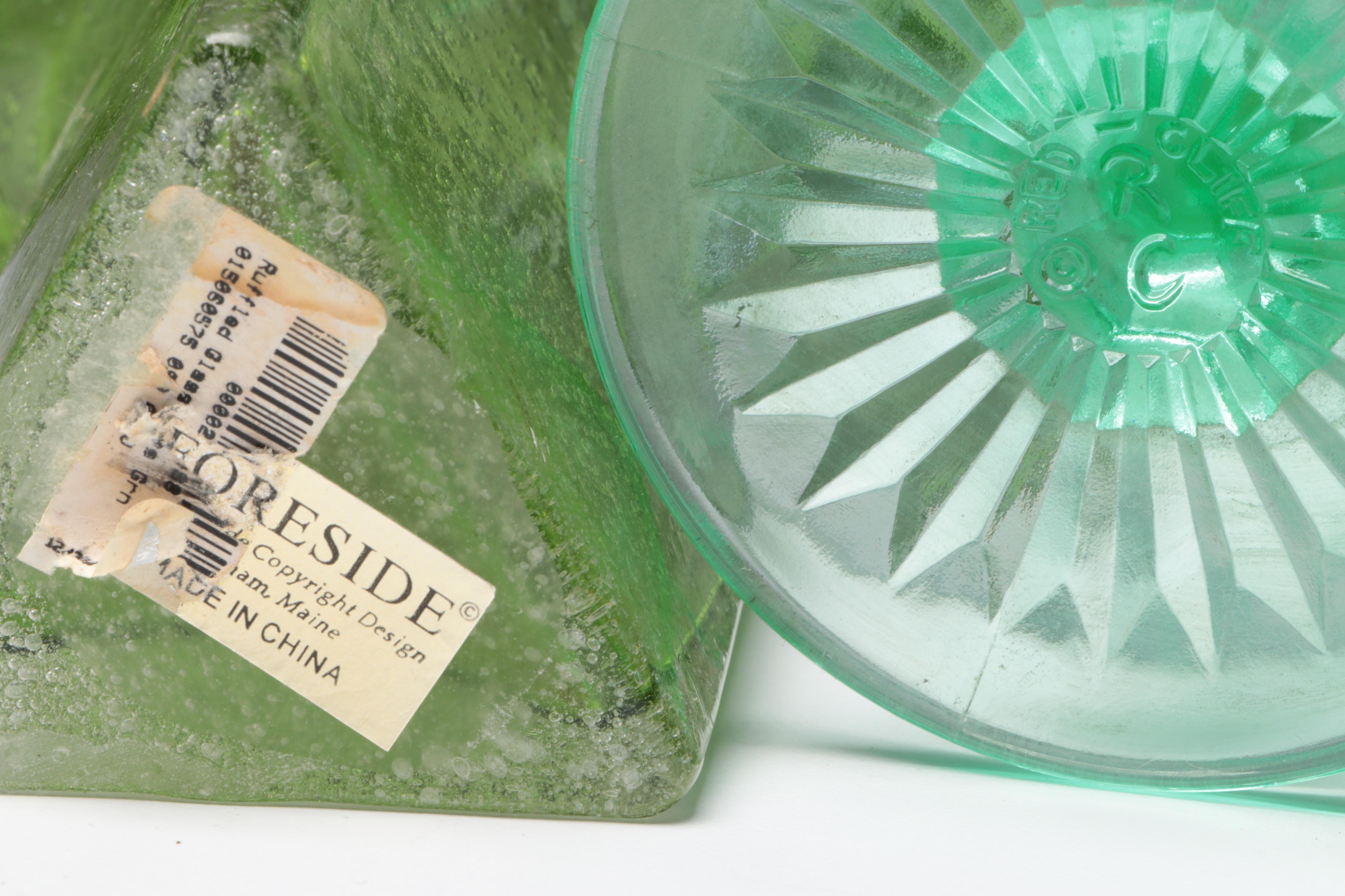 Vaseline Glass with Other Glass Vases, Candy Dishes, Pitcher and More