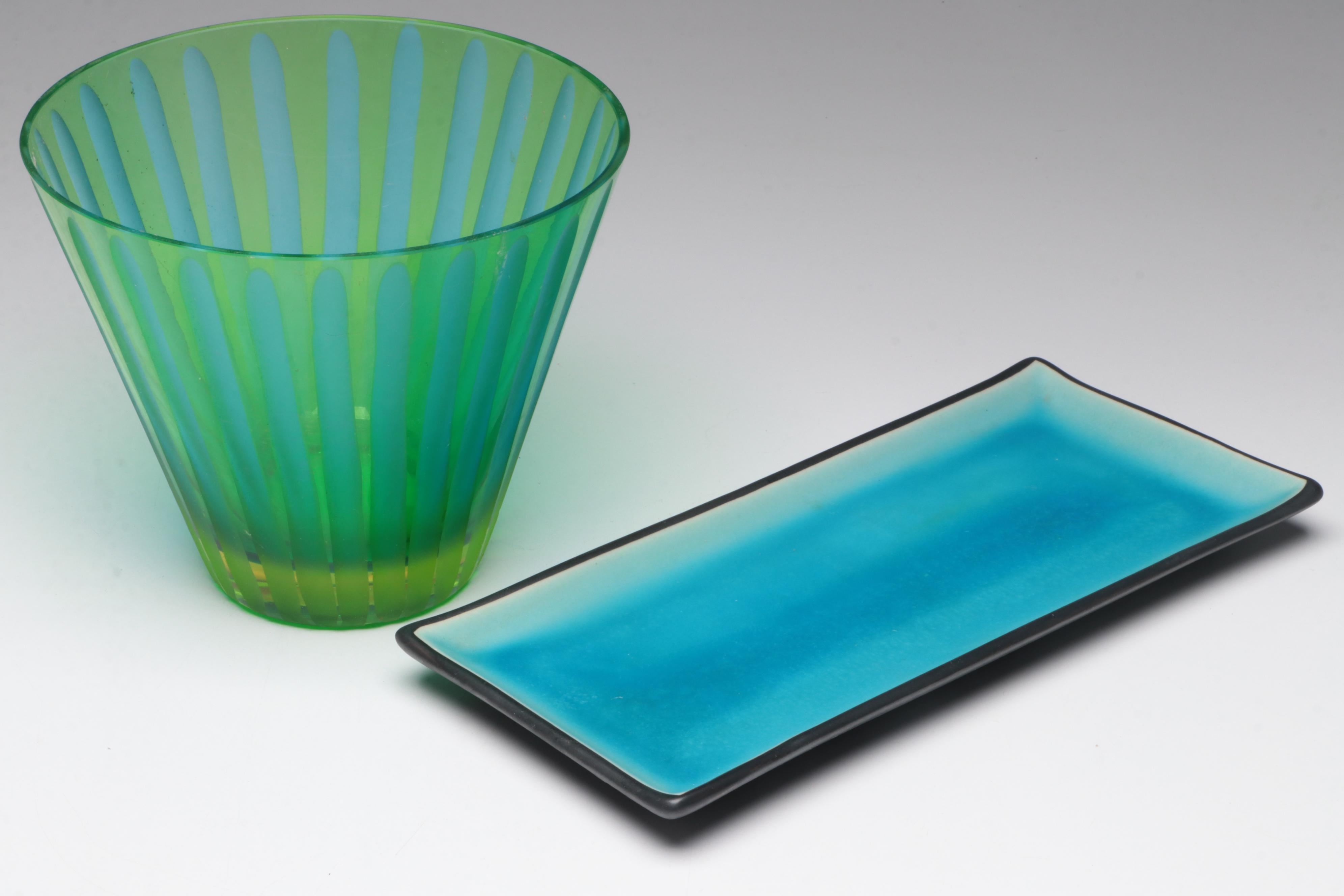 Vaseline Glass with Other Glass Vases, Candy Dishes, Pitcher and More