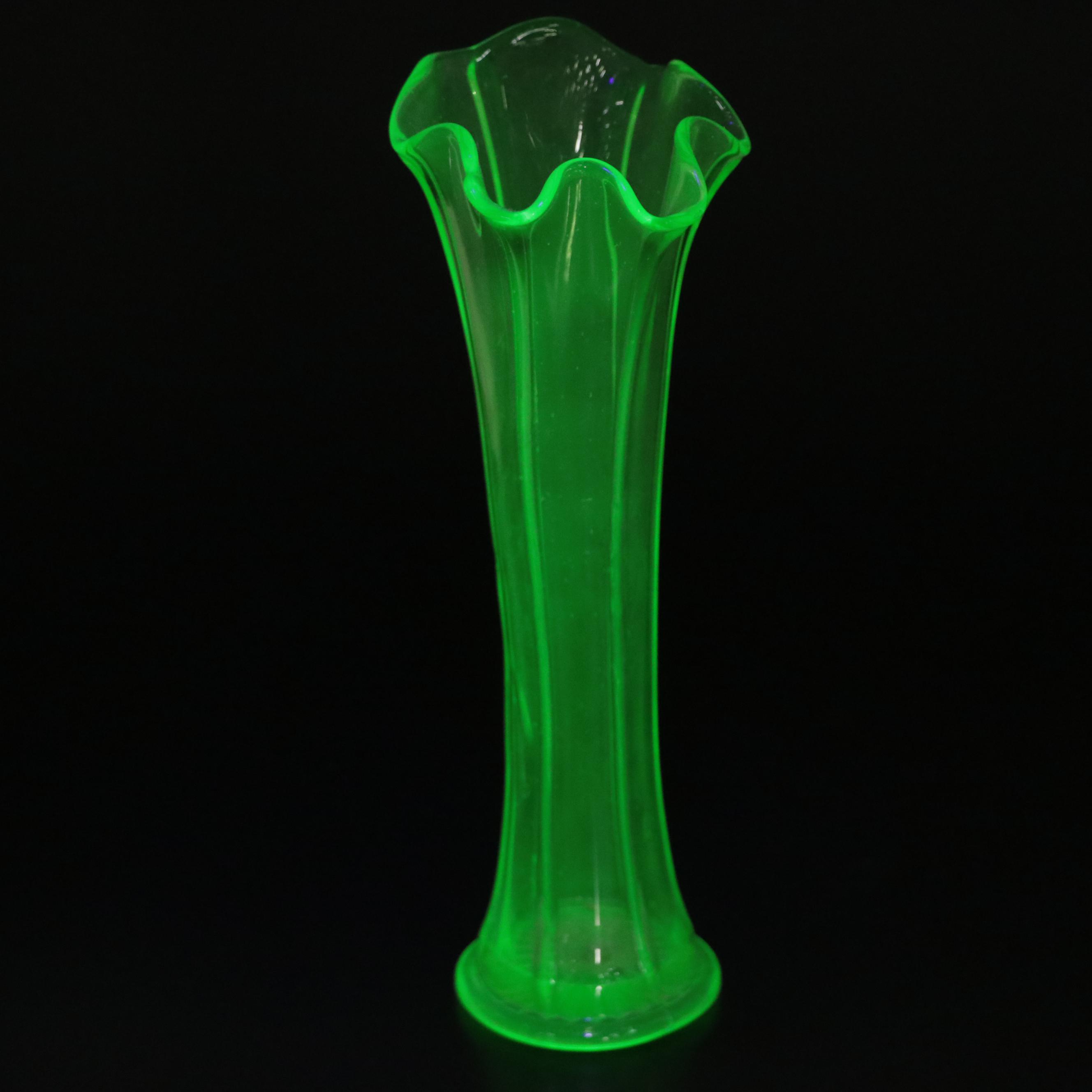 Vaseline Glass with Other Glass Vases, Candy Dishes, Pitcher and More