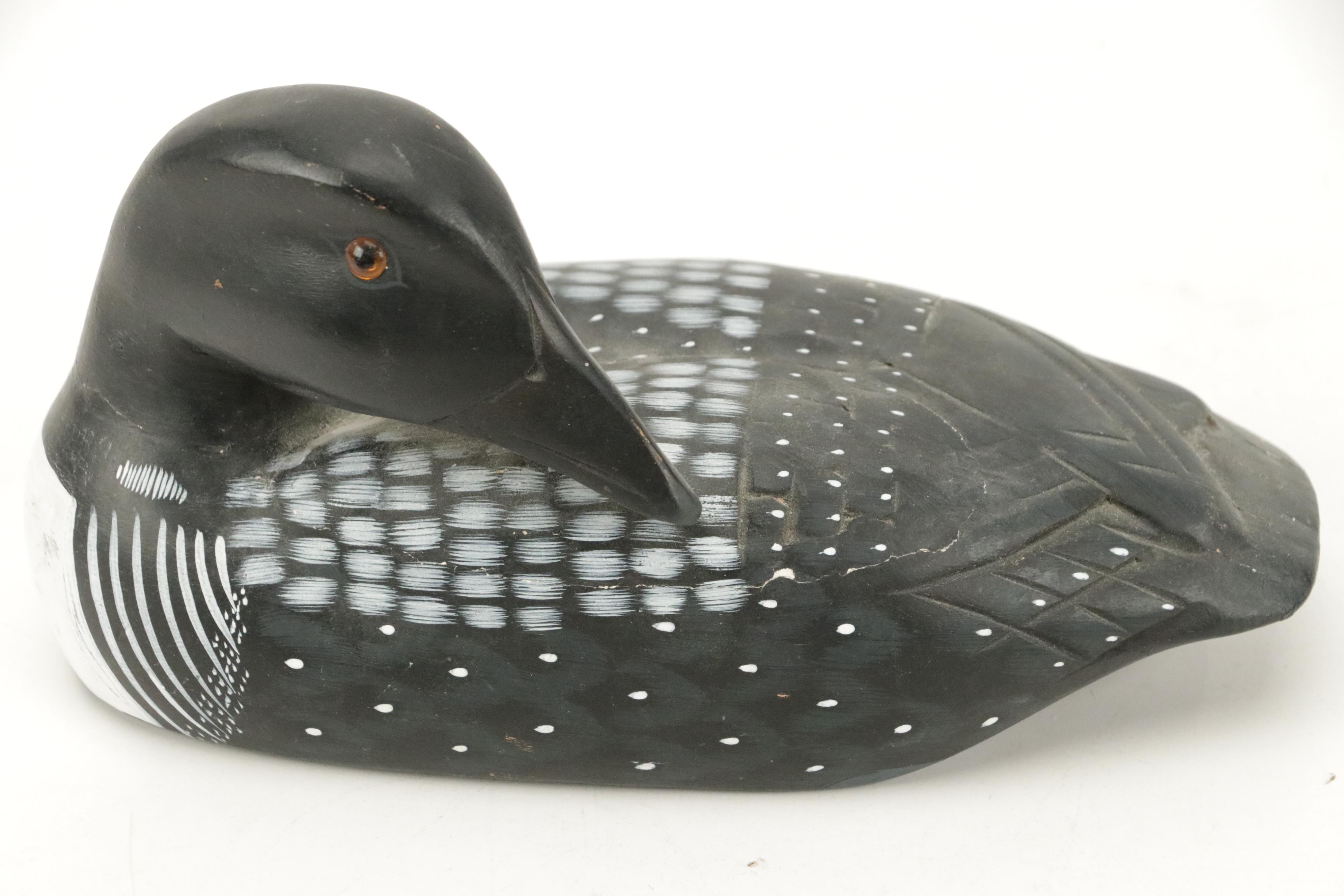 Signed Renee Wickman "Common Loon" Figurine with Other Carved Duck Figurines
