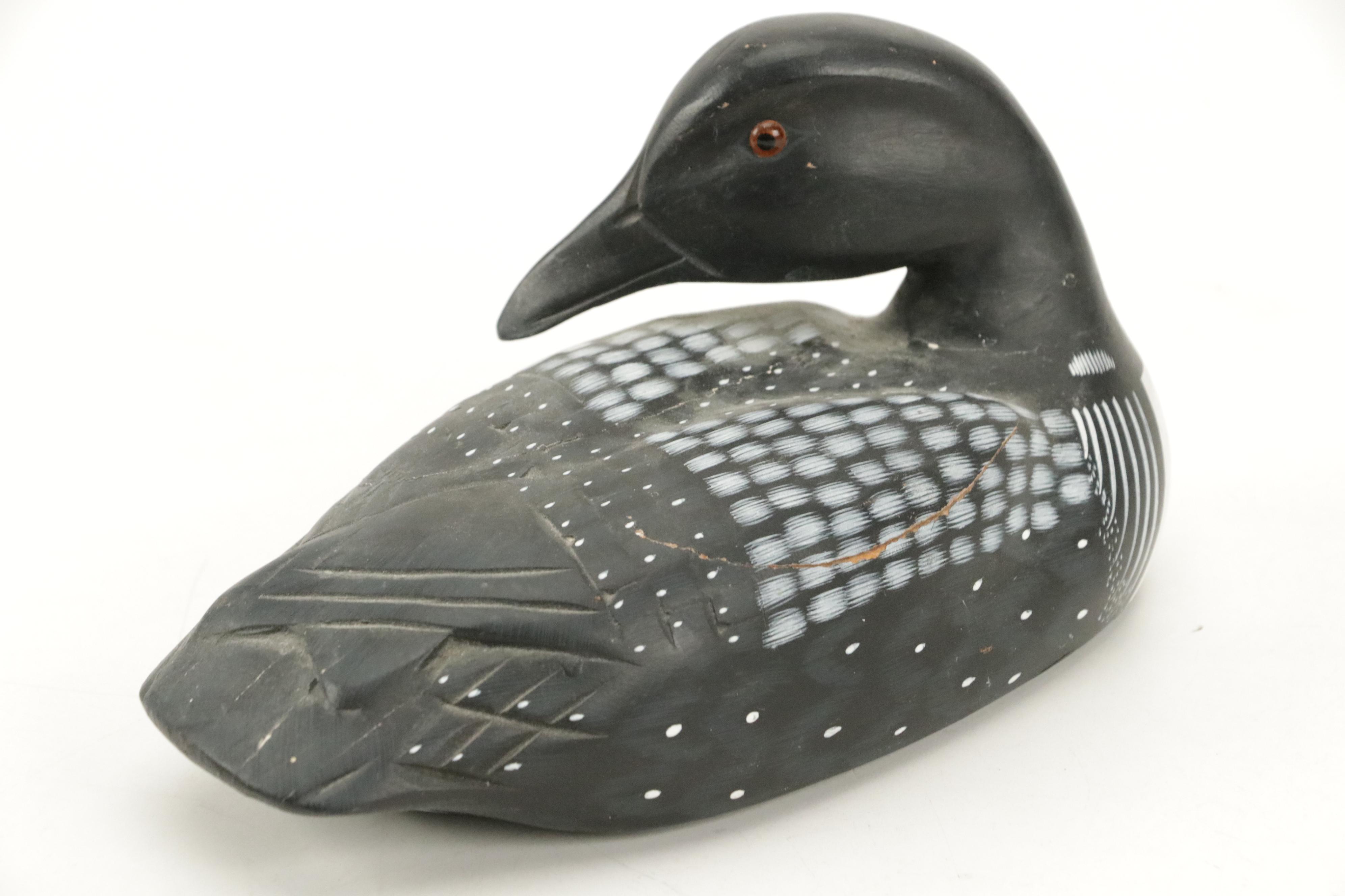 Signed Renee Wickman "Common Loon" Figurine with Other Carved Duck Figurines