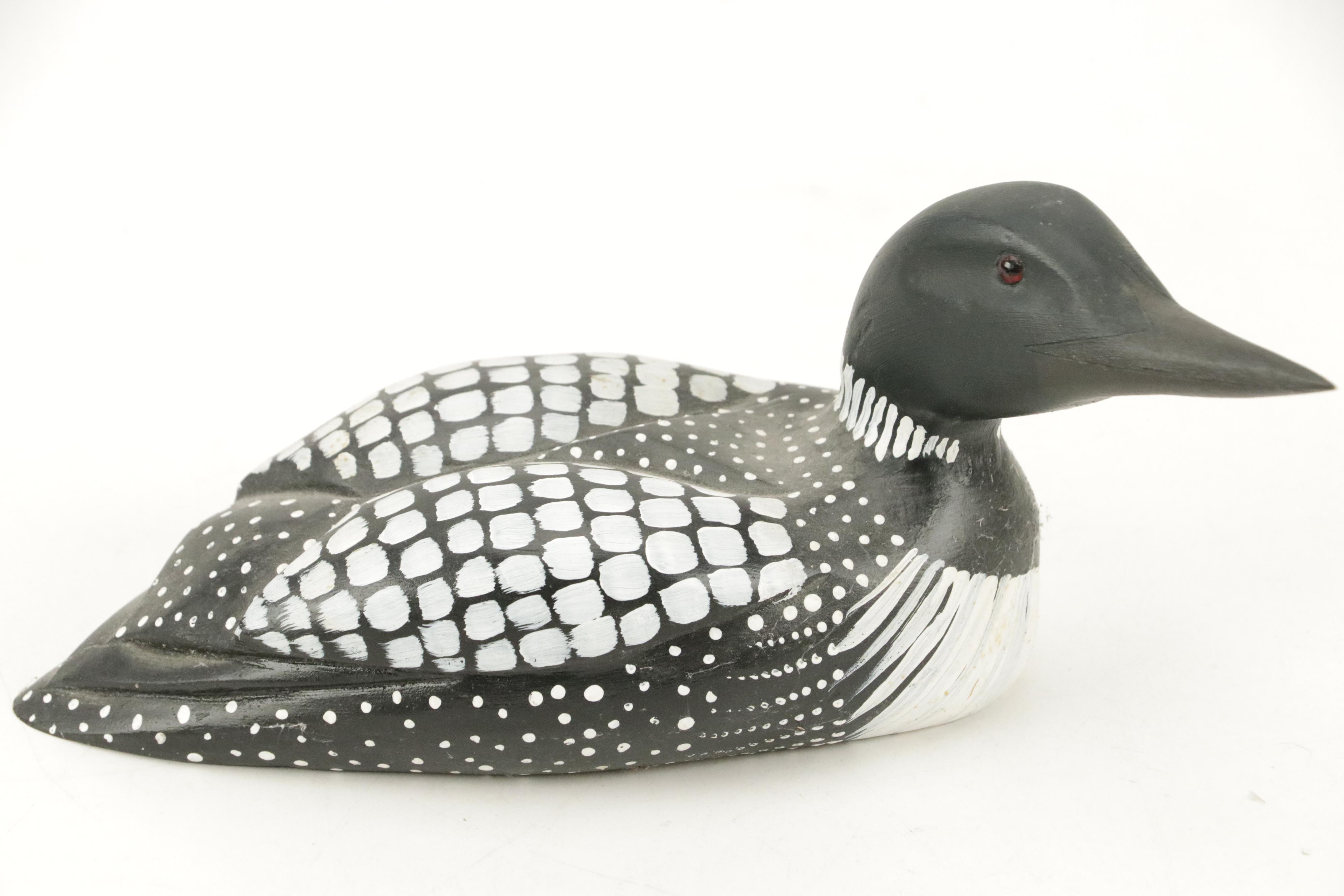 Signed Renee Wickman "Common Loon" Figurine with Other Carved Duck Figurines