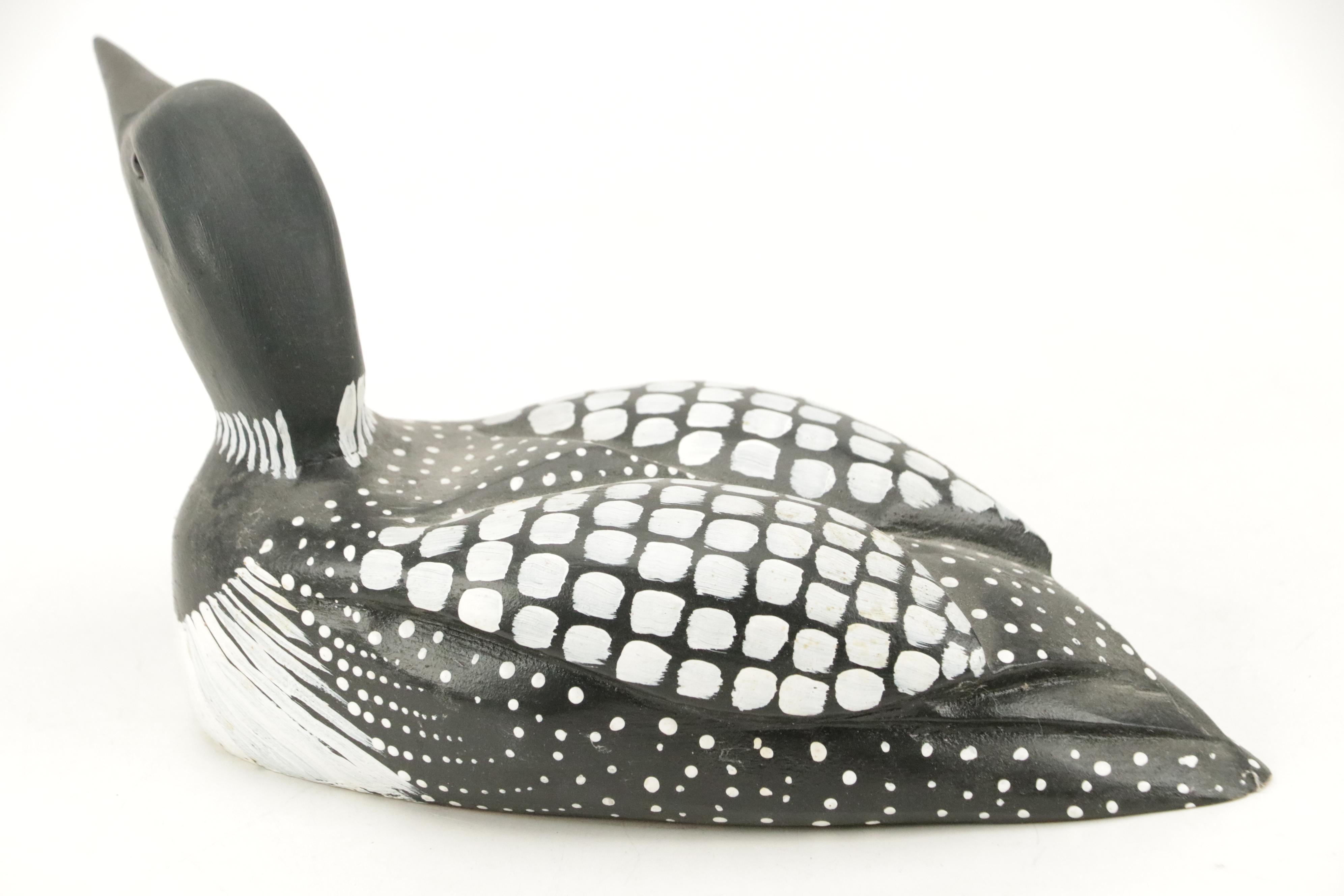 Signed Renee Wickman "Common Loon" Figurine with Other Carved Duck Figurines
