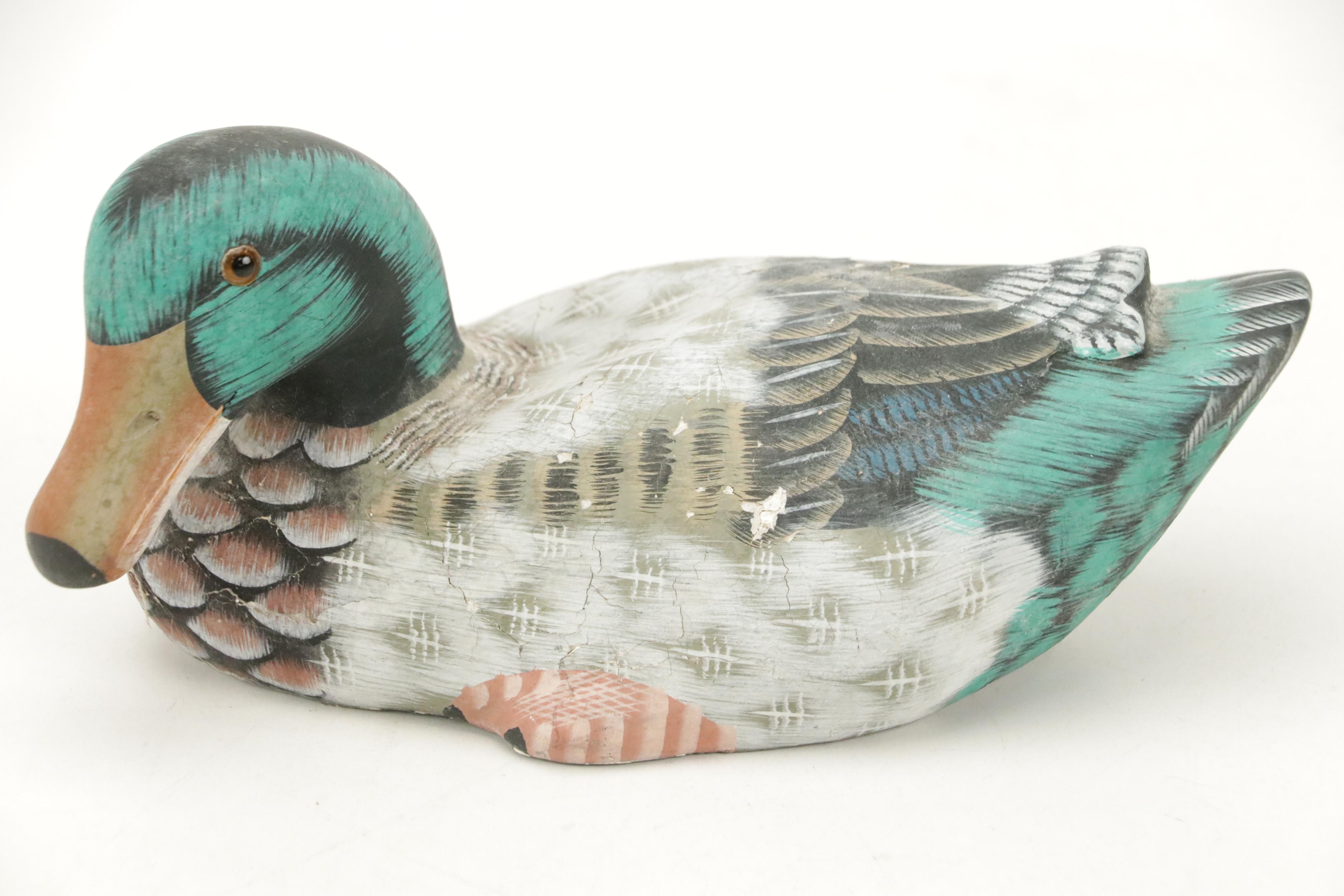 Signed Renee Wickman "Common Loon" Figurine with Other Carved Duck Figurines
