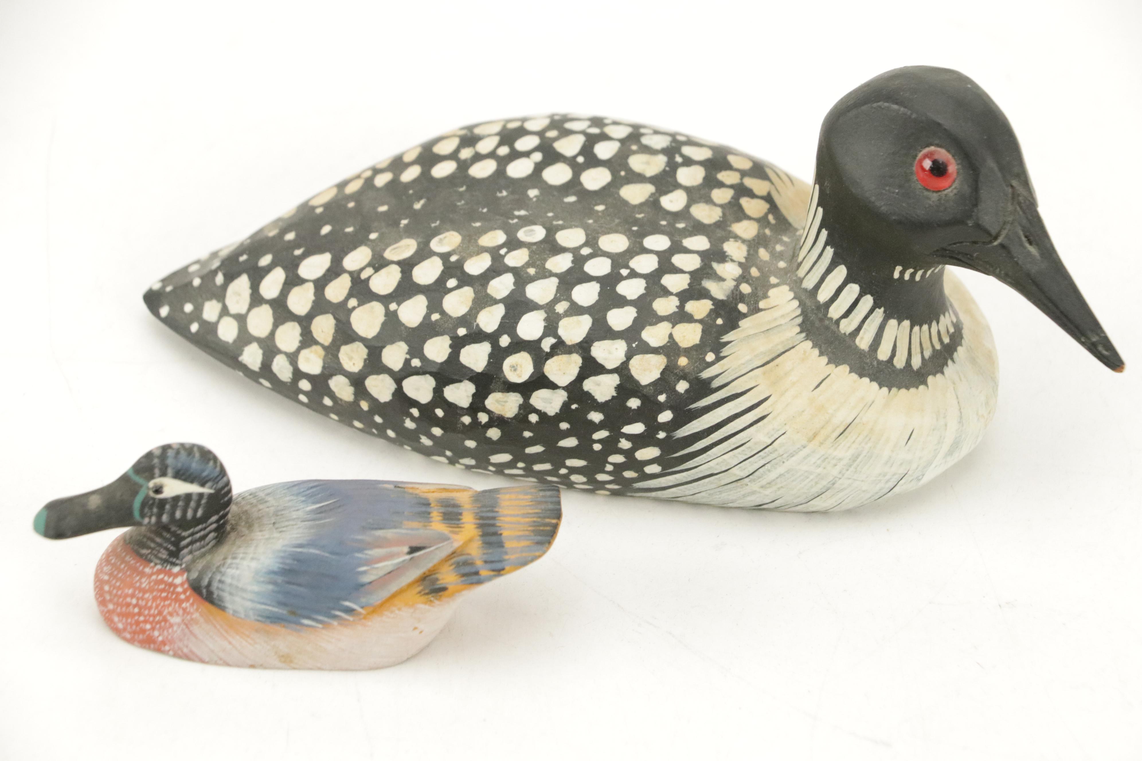Signed Renee Wickman "Common Loon" Figurine with Other Carved Duck Figurines
