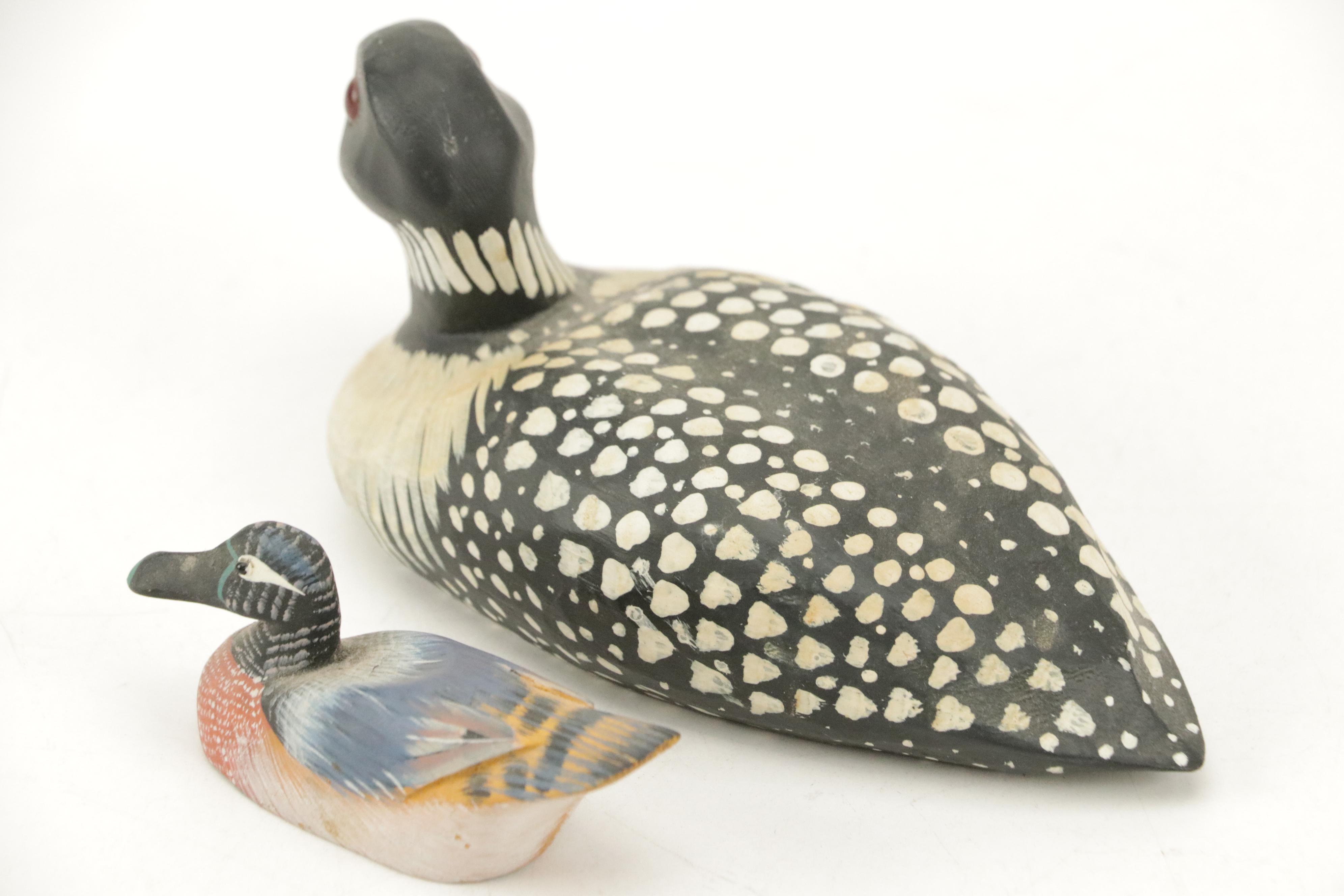 Signed Renee Wickman "Common Loon" Figurine with Other Carved Duck Figurines