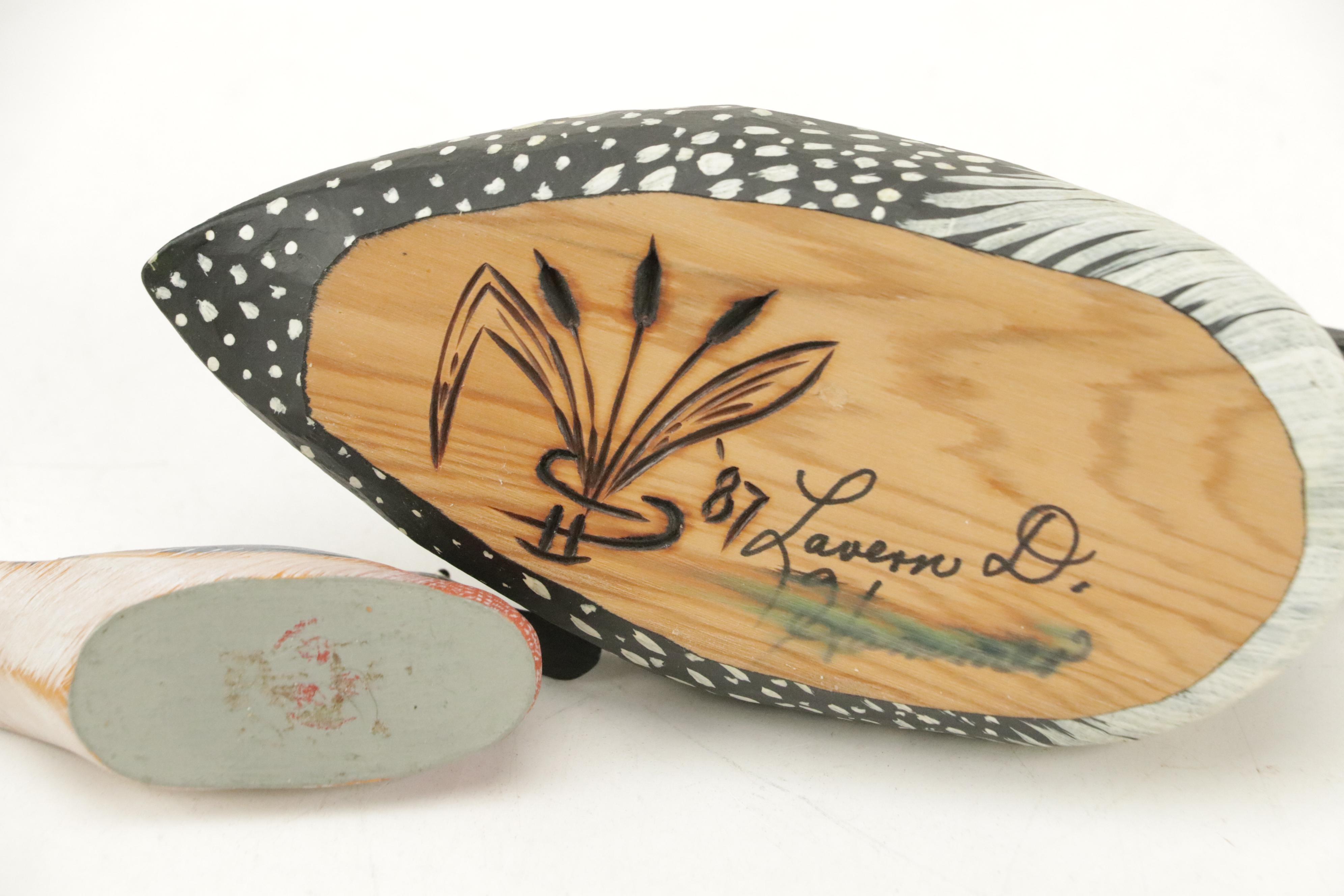 Signed Renee Wickman "Common Loon" Figurine with Other Carved Duck Figurines