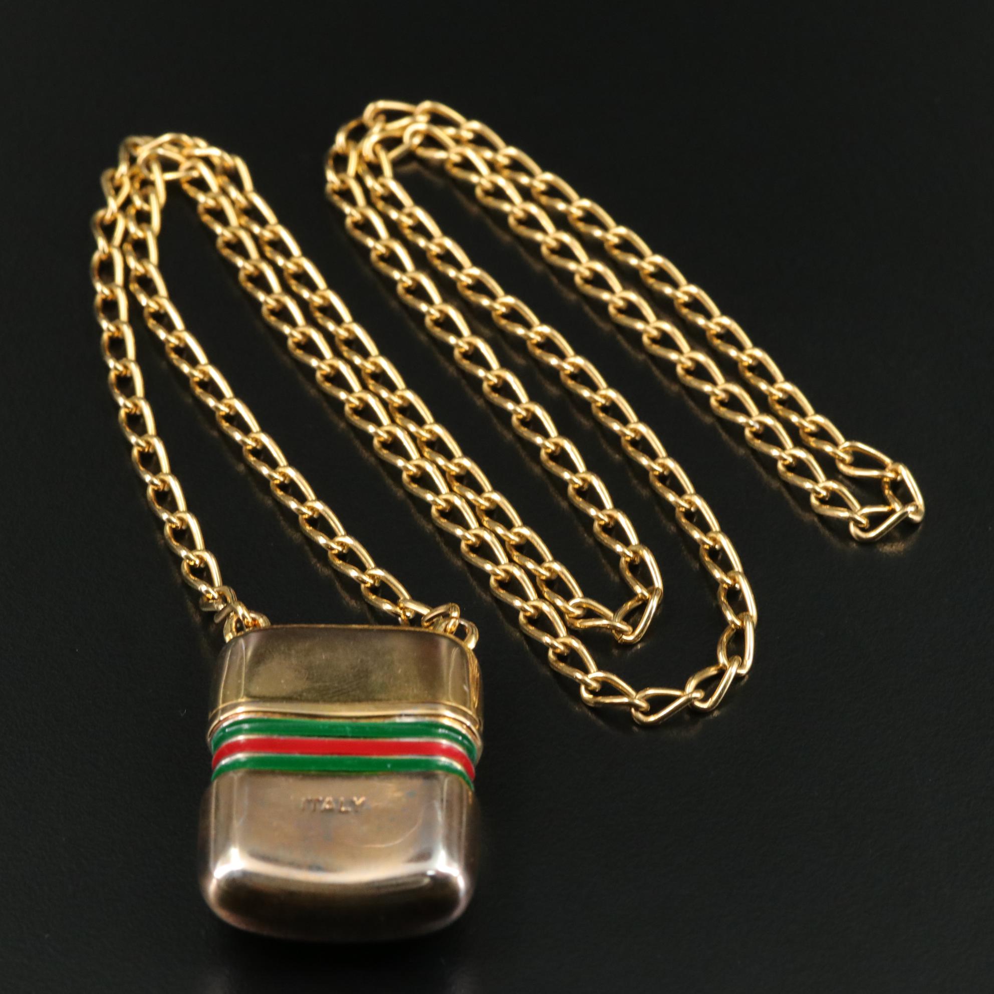 Gucci Vintage Pill Box Pendant Necklace with Box