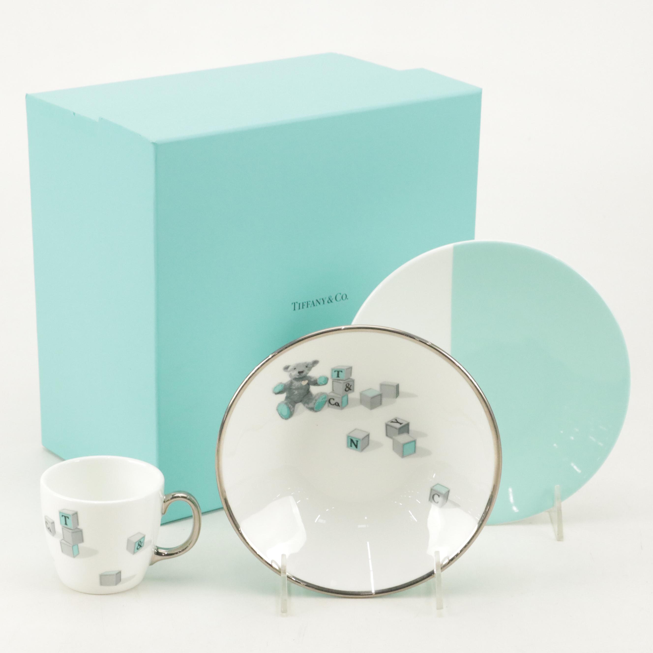 Tiffany & Co. "Bear and Block" Three-Piece Bone China Child's Dinnerware Set